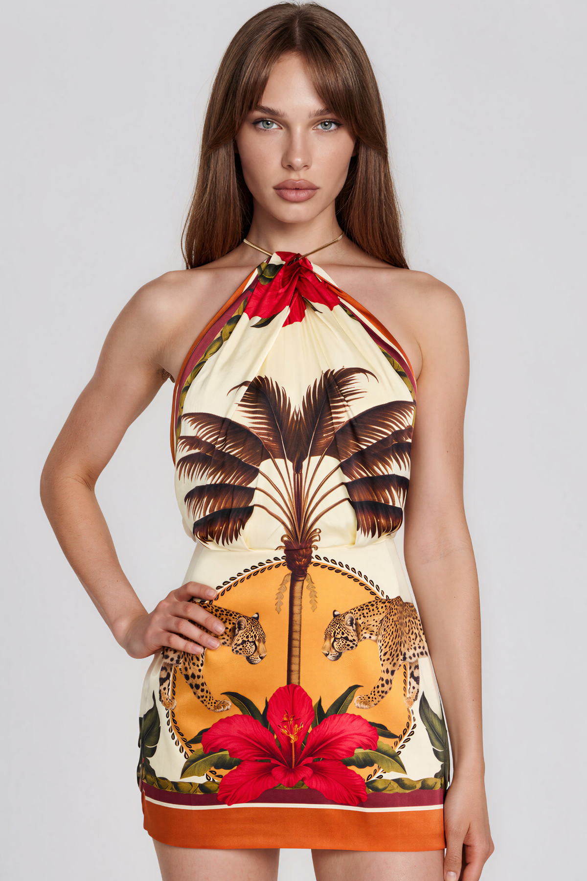 Kalyca Halter Neck Print Mini Dress