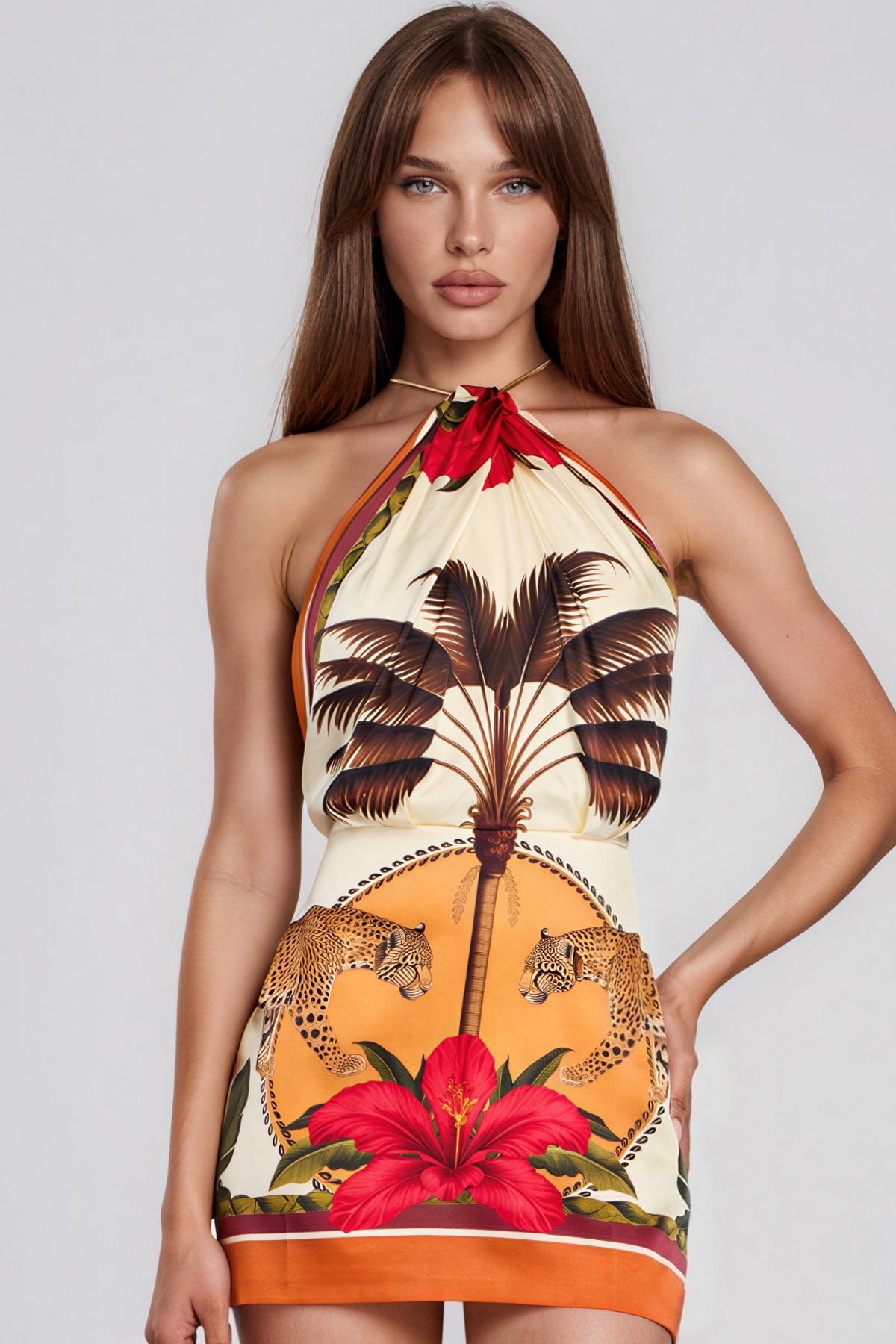 Kalyca Halter Neck Print Mini Dress