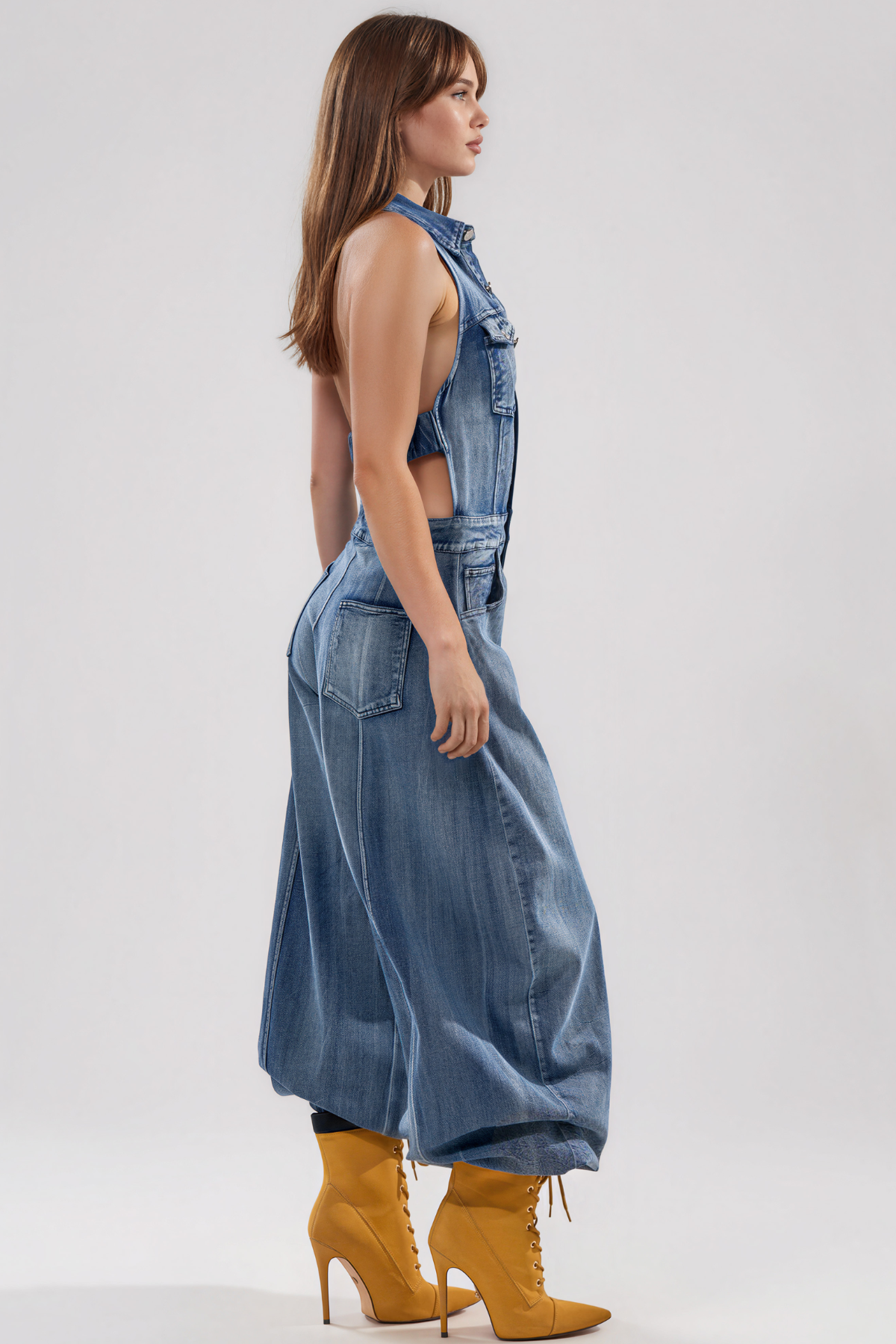 Kamali Halter Neck Denim Baggy Jumpsuit