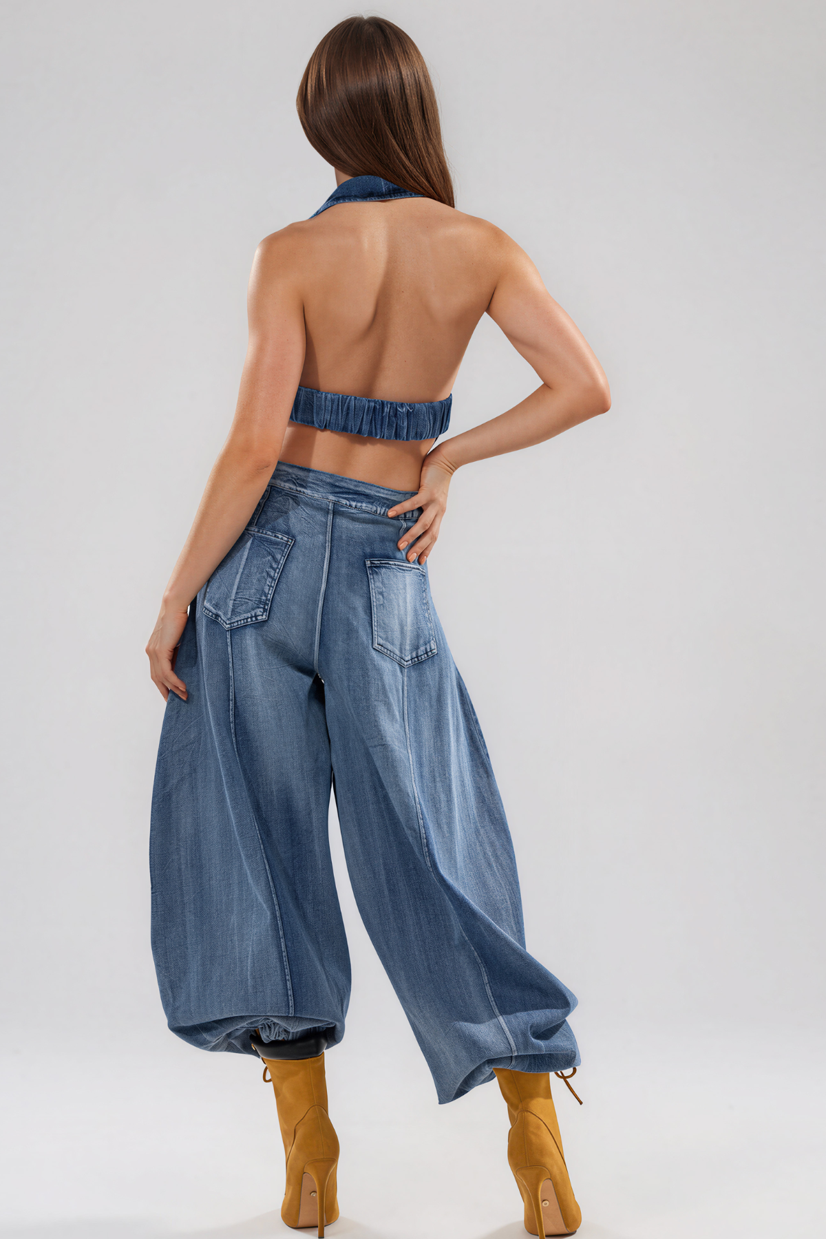 Kamali Halter Neck Denim Baggy Jumpsuit