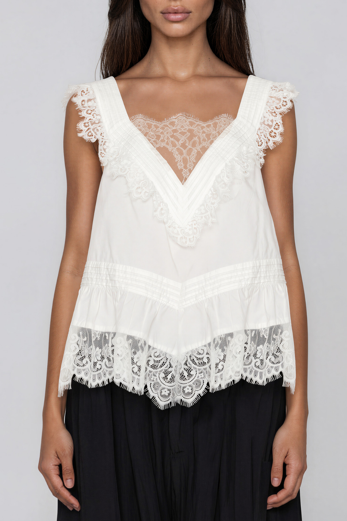 Kamara Sleeveless Lace Ruffle Top