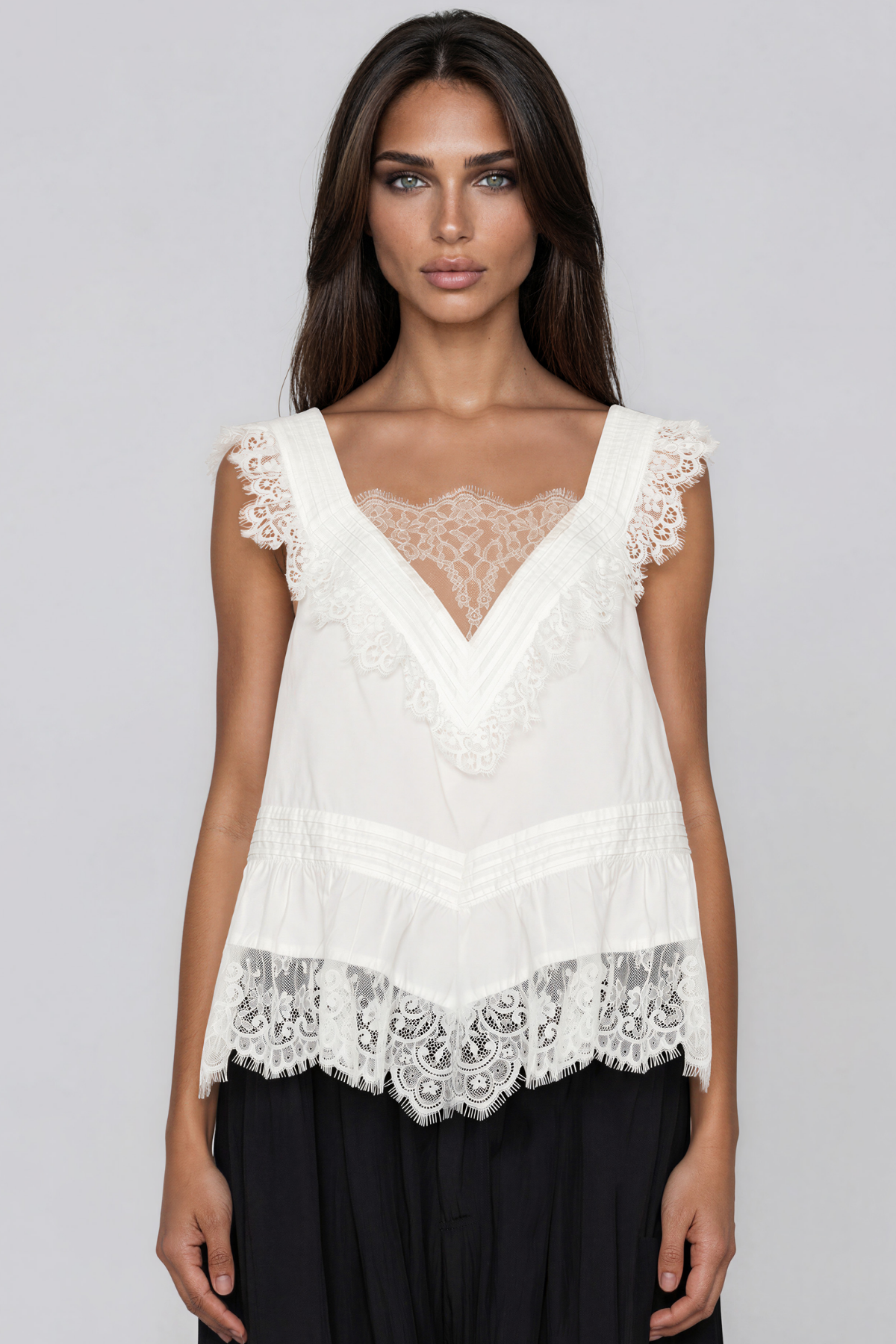 Kamara Sleeveless Lace Ruffle Top
