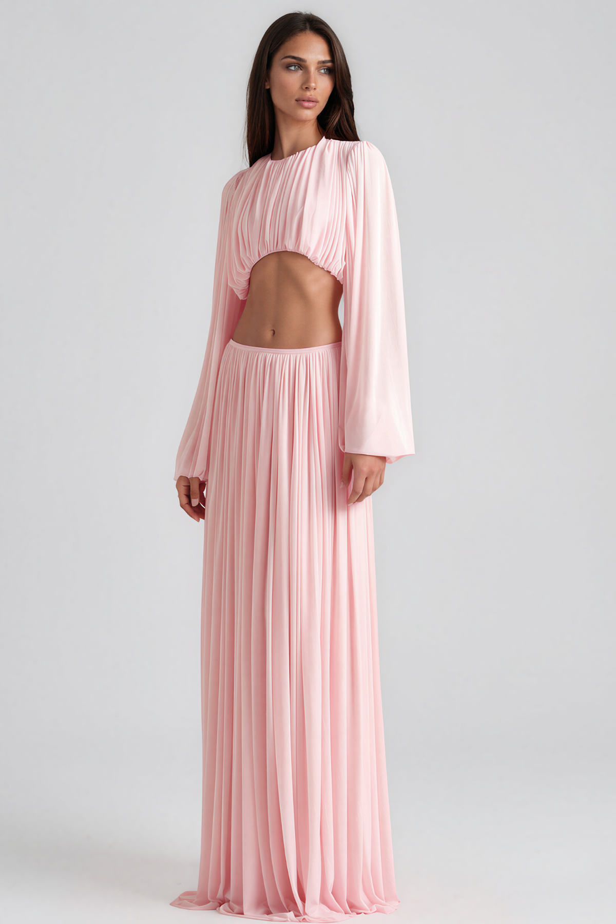 Kamaria Long Sleeve Ruch Skirt Set