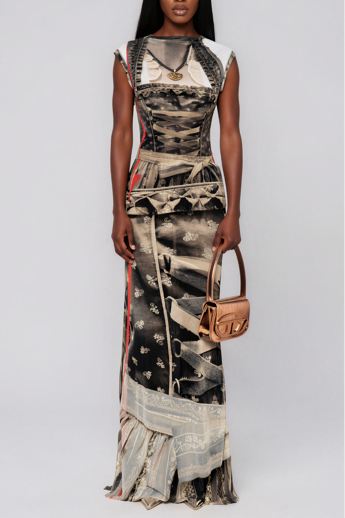Kame Sleeveless Print Mesh Maxi Dress