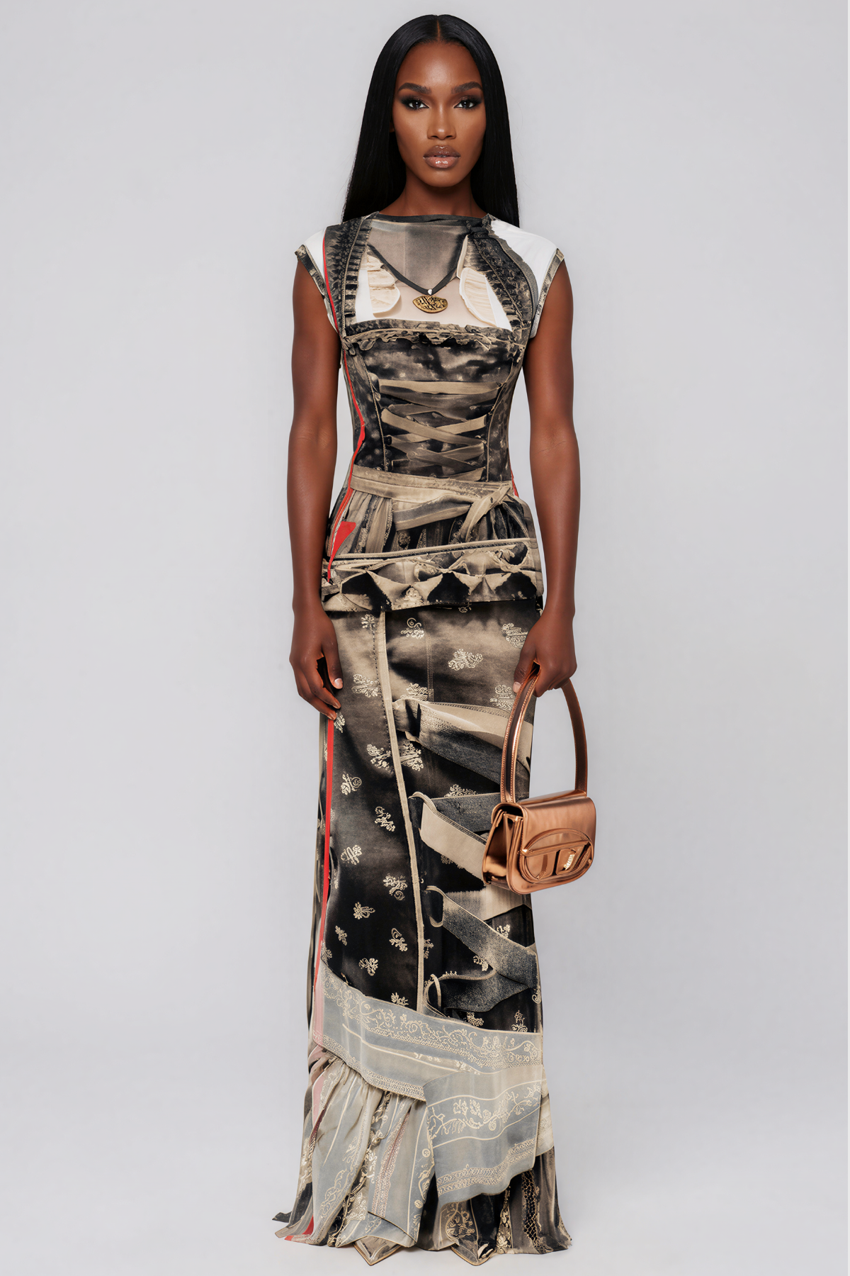Kame Sleeveless Print Mesh Maxi Dress