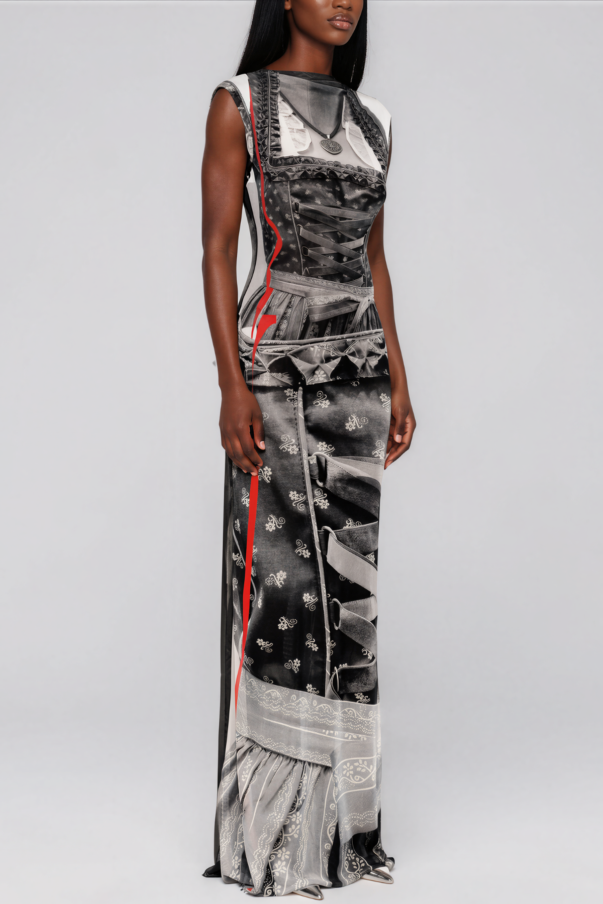 Kame Sleeveless Print Mesh Maxi Dress