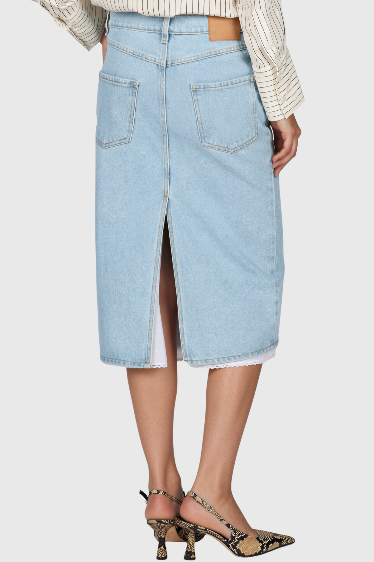 Kamea Lace Hem Denim Midi Skirt