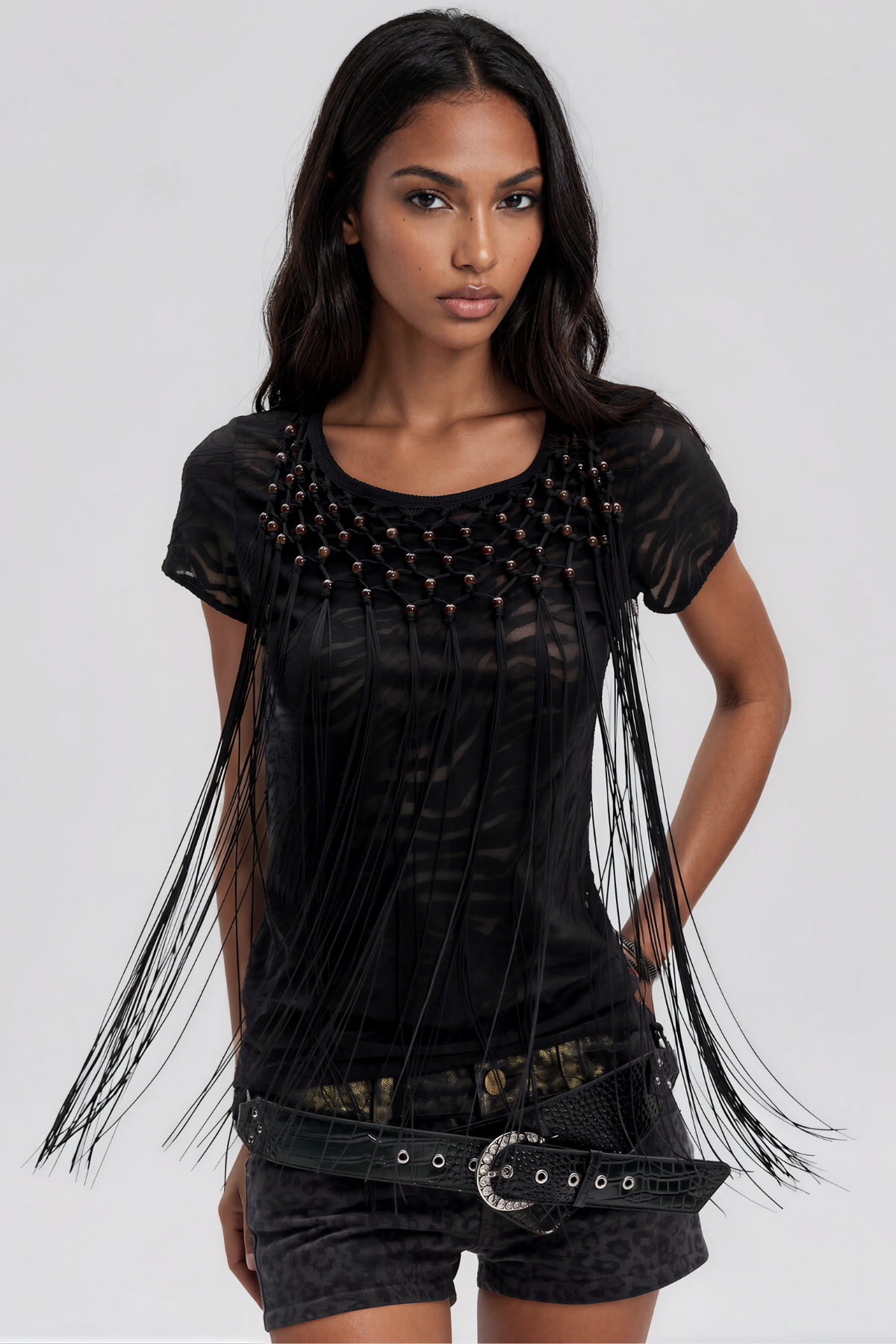 Kameko Back Cutout Fringe T Shirt