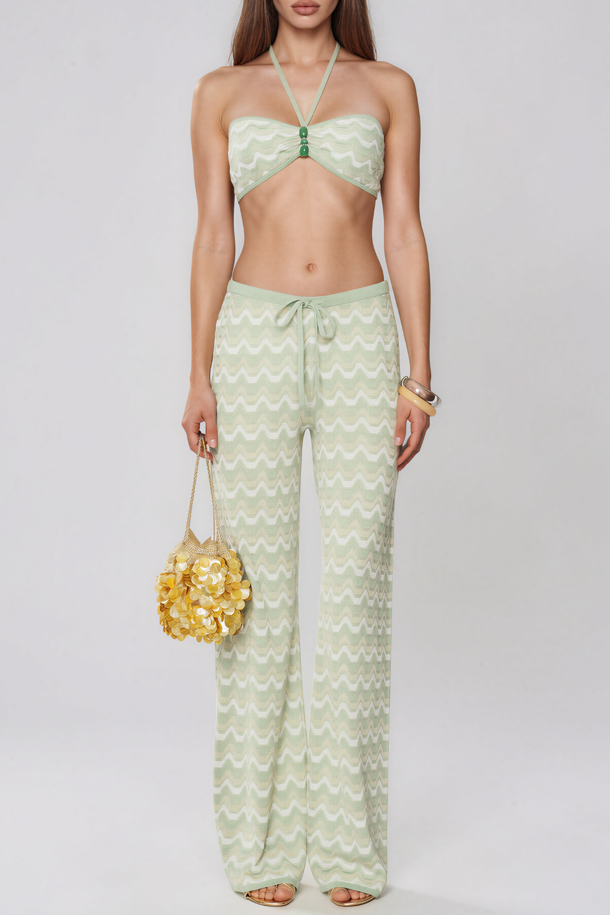 Kamella Crop Stripe Knit Pants Set