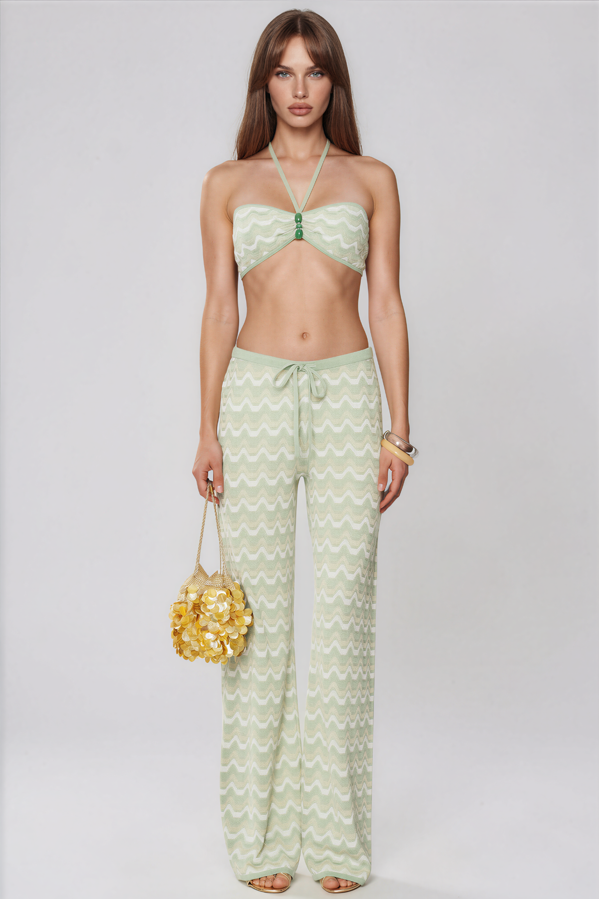 Kamella Crop Stripe Knit Pants Set