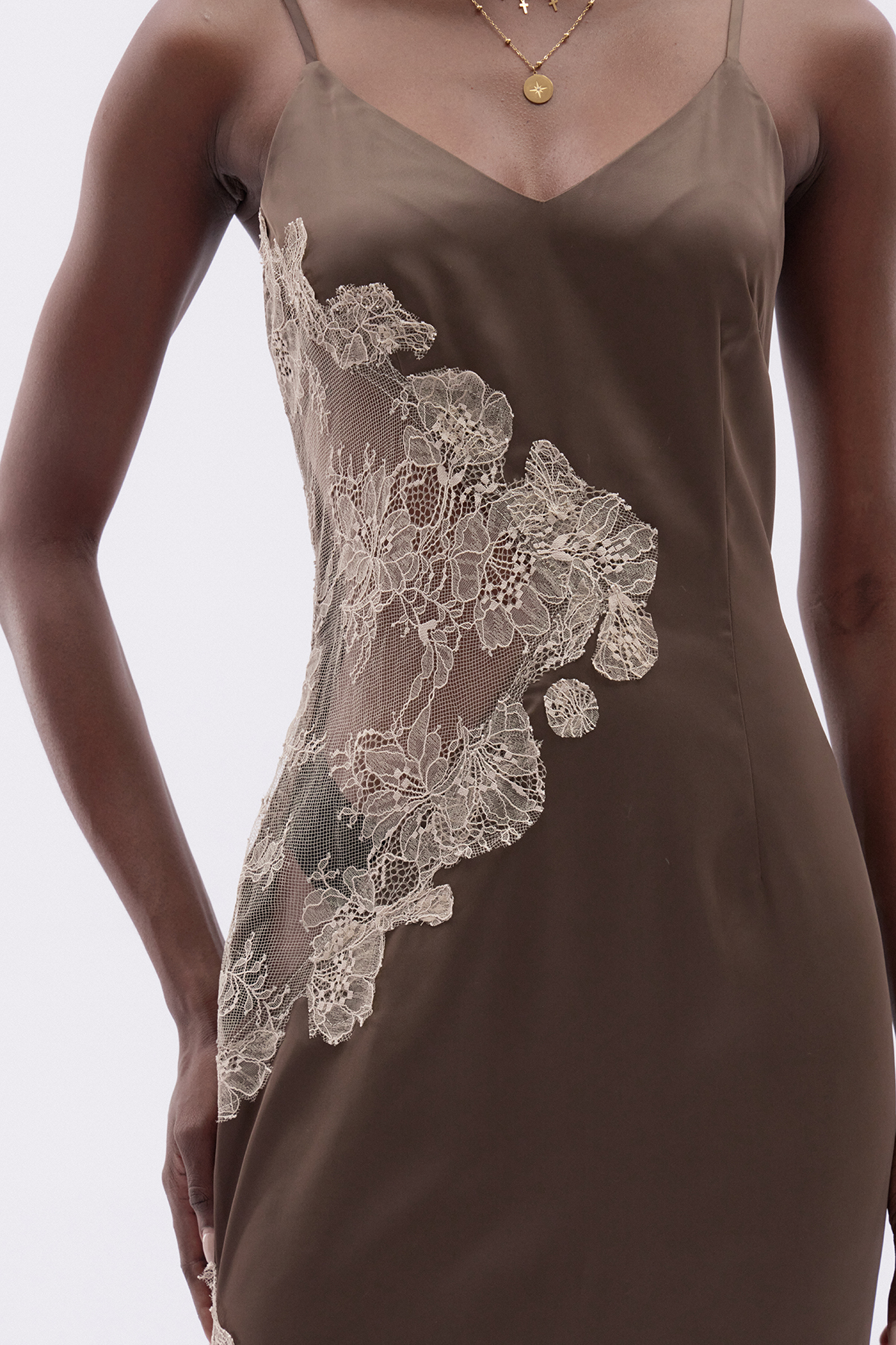 Kamika Spaghetti Lace Satin Maxi Dress