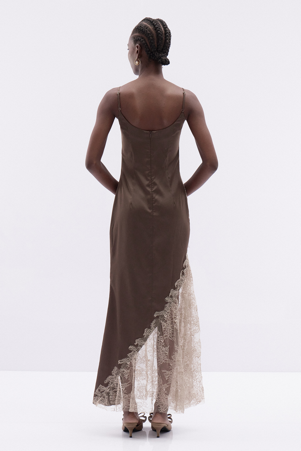 Kamika Spaghetti Lace Satin Maxi Dress