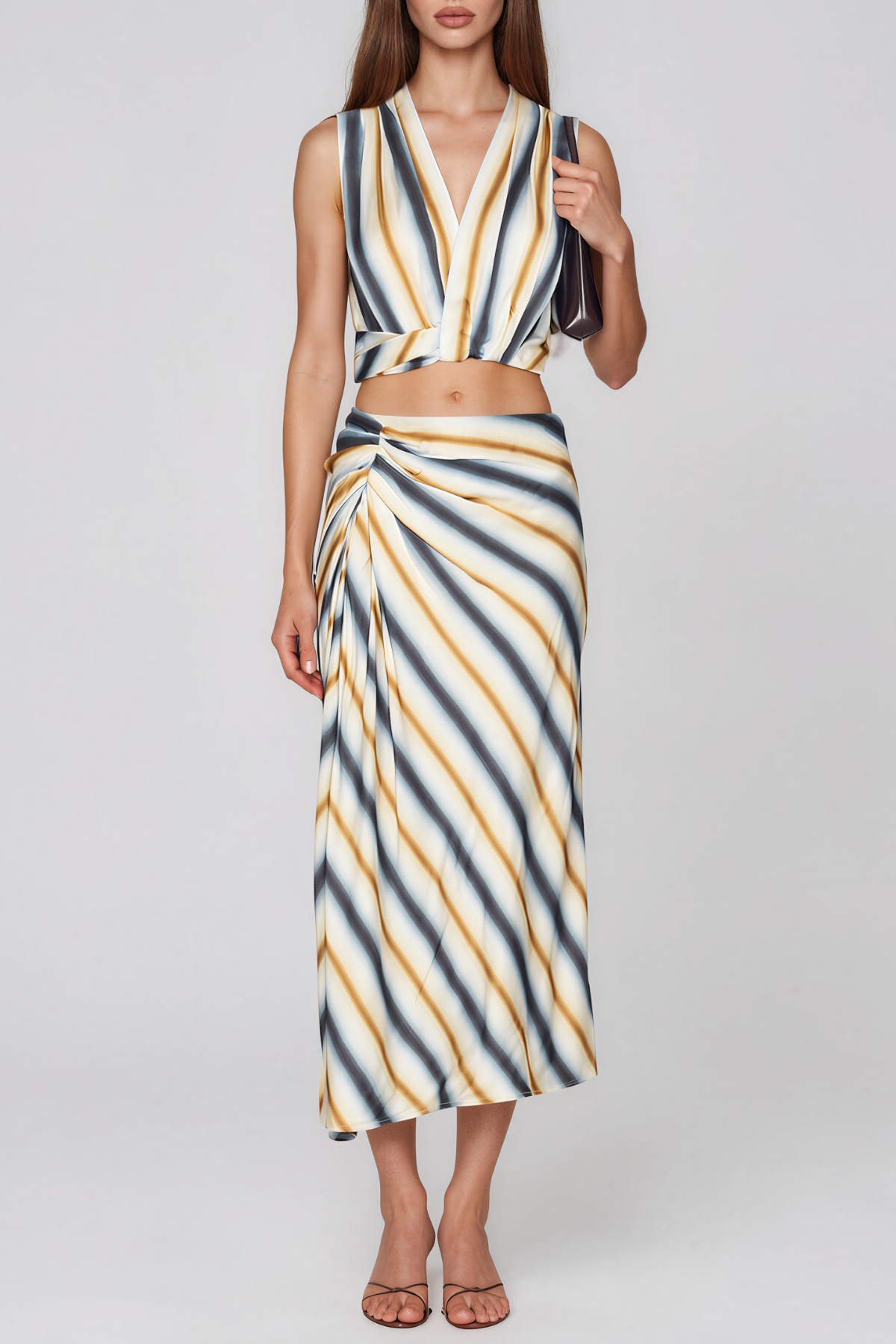 Kamiko V Neck Print Ruch Skirt Set