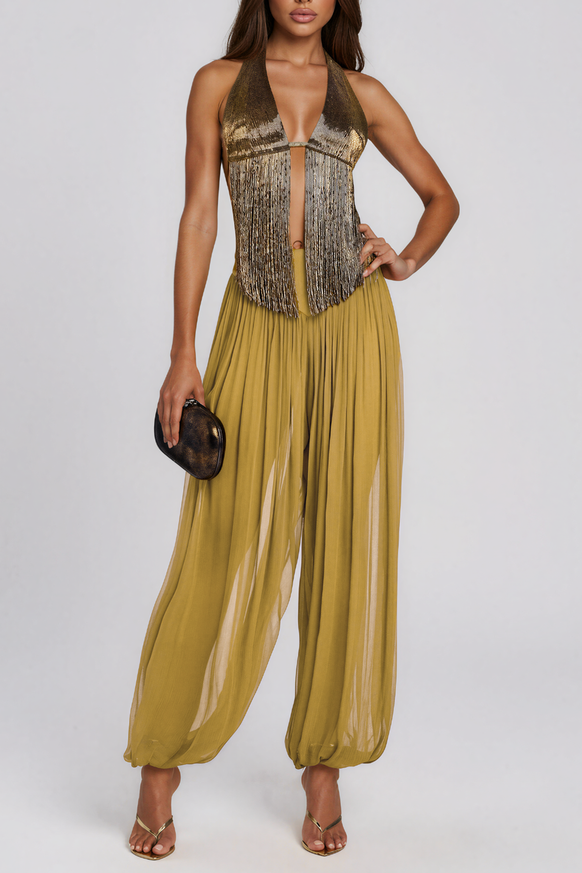 Kamilah Halter Neck Fringe Pants Set