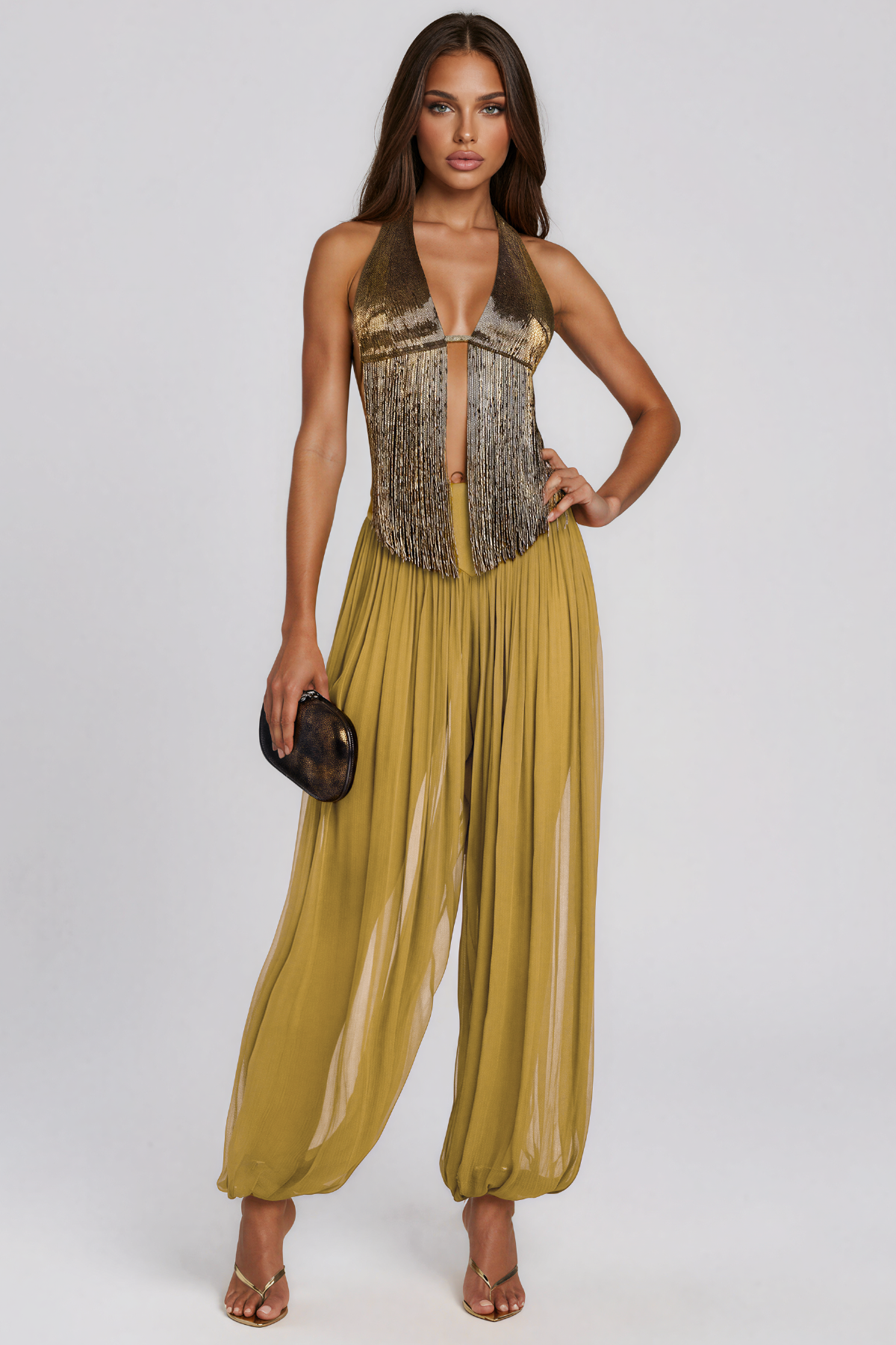 Kamilah Halter Neck Fringe Pants Set