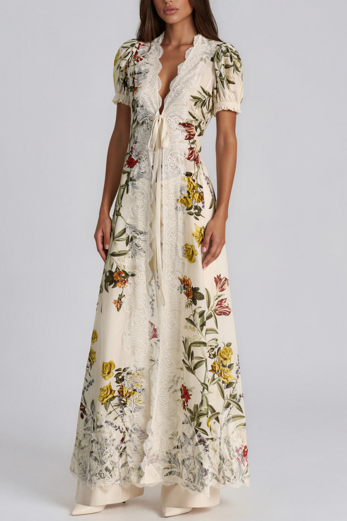 Kamili Puff Sleeve Floral Split Maxi Dress
