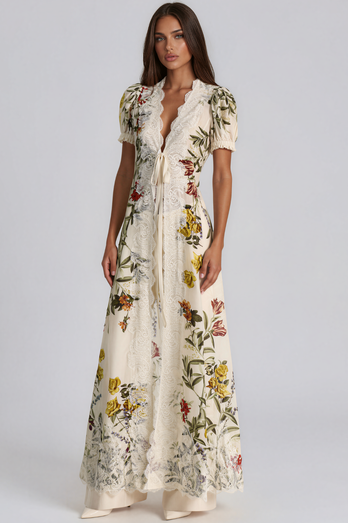 Kamili Puff Sleeve Floral Split Maxi Dress