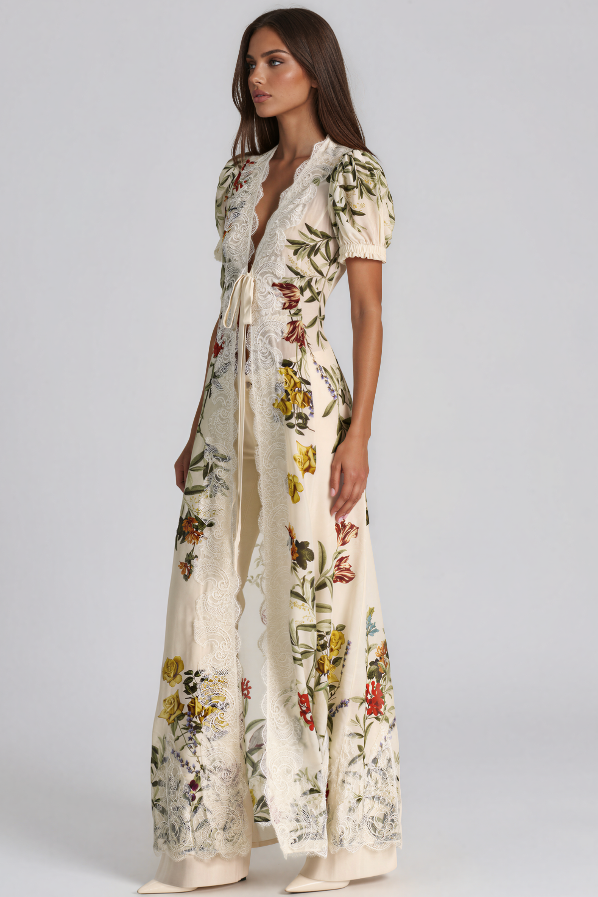 Kamili Puff Sleeve Floral Split Maxi Dress