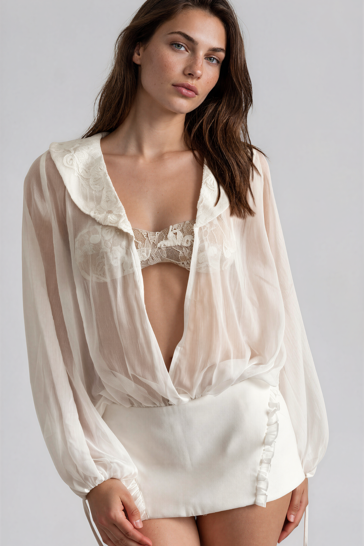 Kamilia Plunge Mesh Mini Shirt Dress