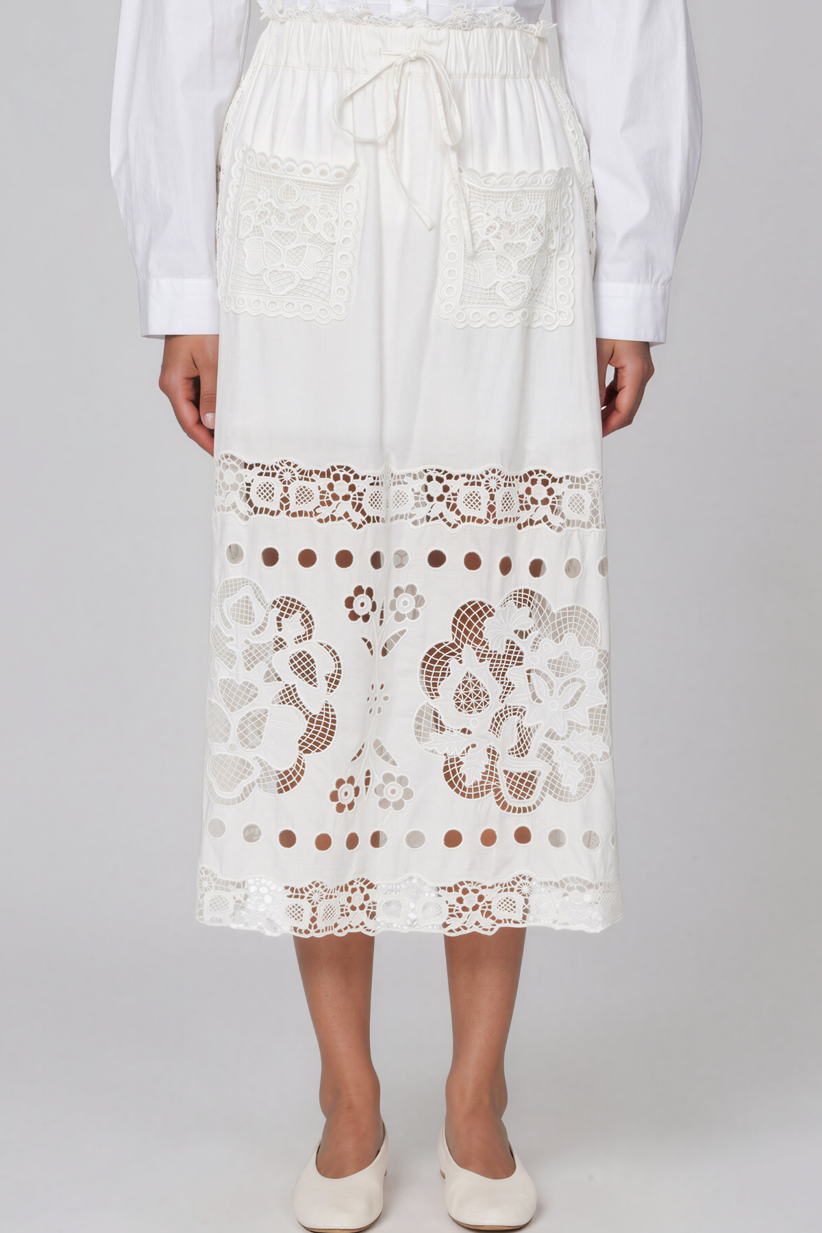 Kamran Lace Cutout Split Maxi Skirt