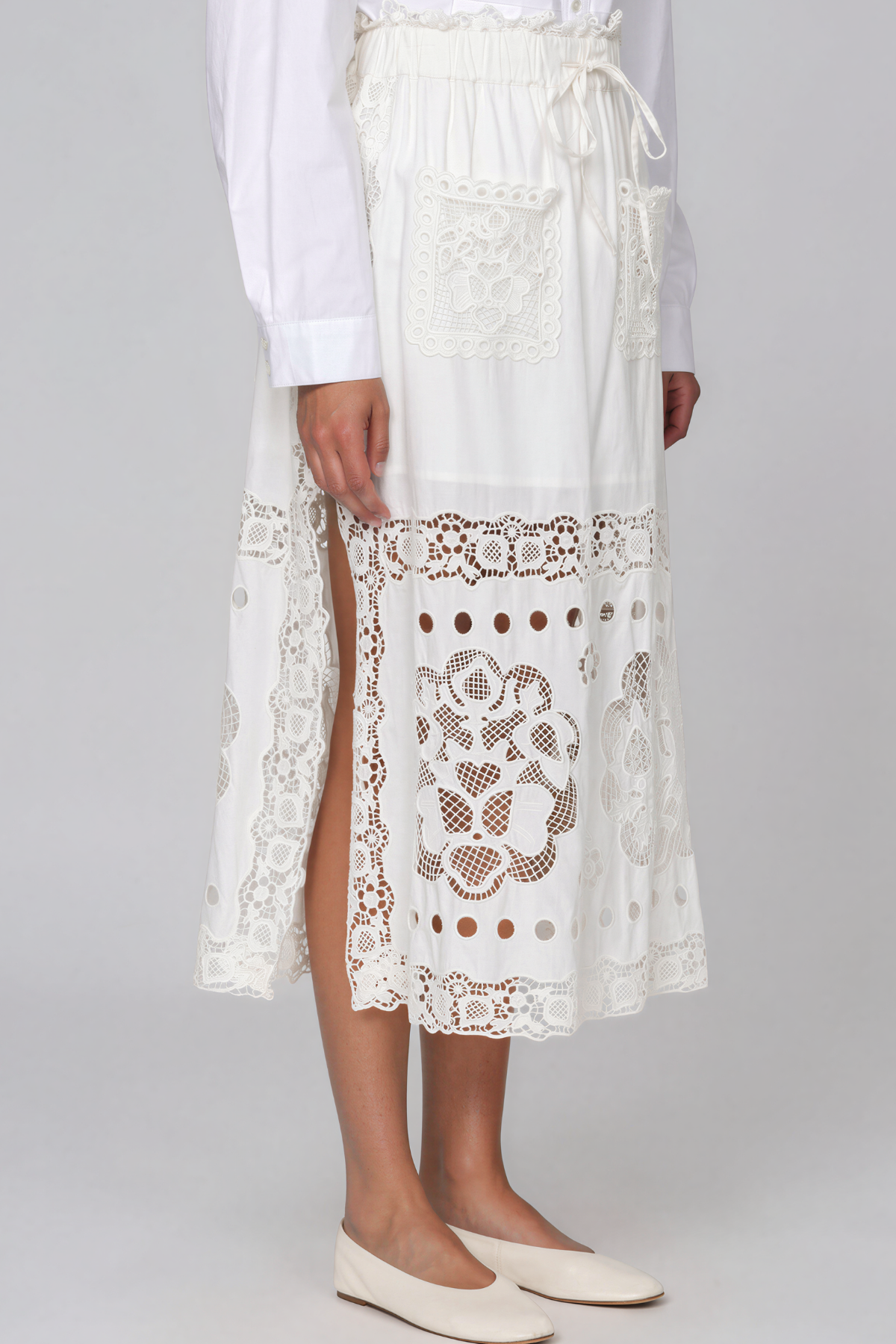 Kamran Lace Cutout Split Maxi Skirt