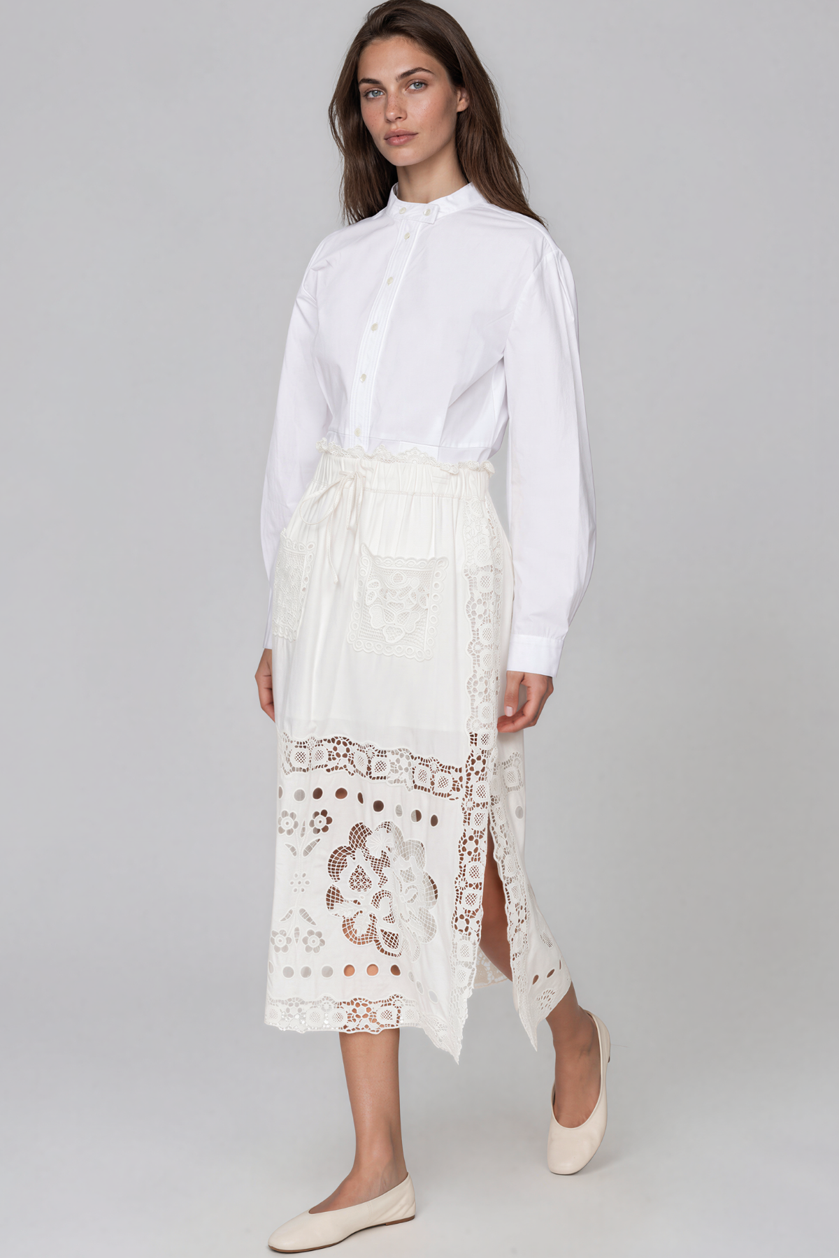 Kamran Lace Cutout Split Maxi Skirt