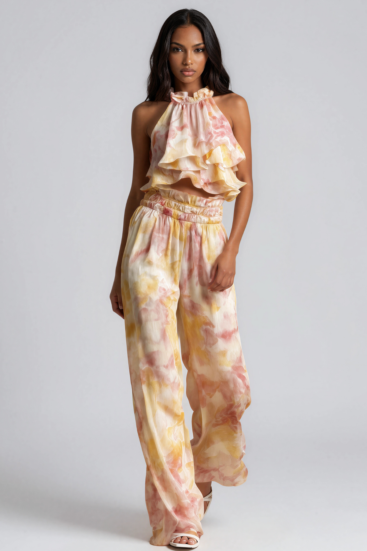 Kana Halter Neck Ruffle Print Pants Set