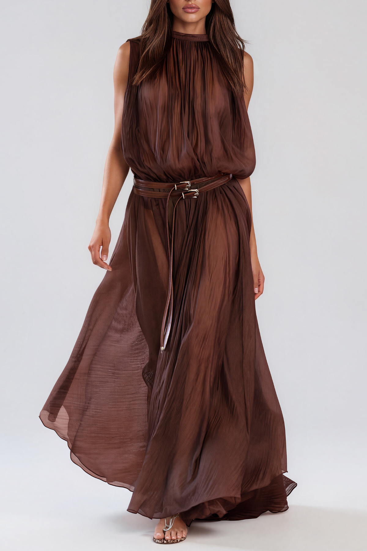 Kanai Sleeveless Ruch Buckle Maxi Dress