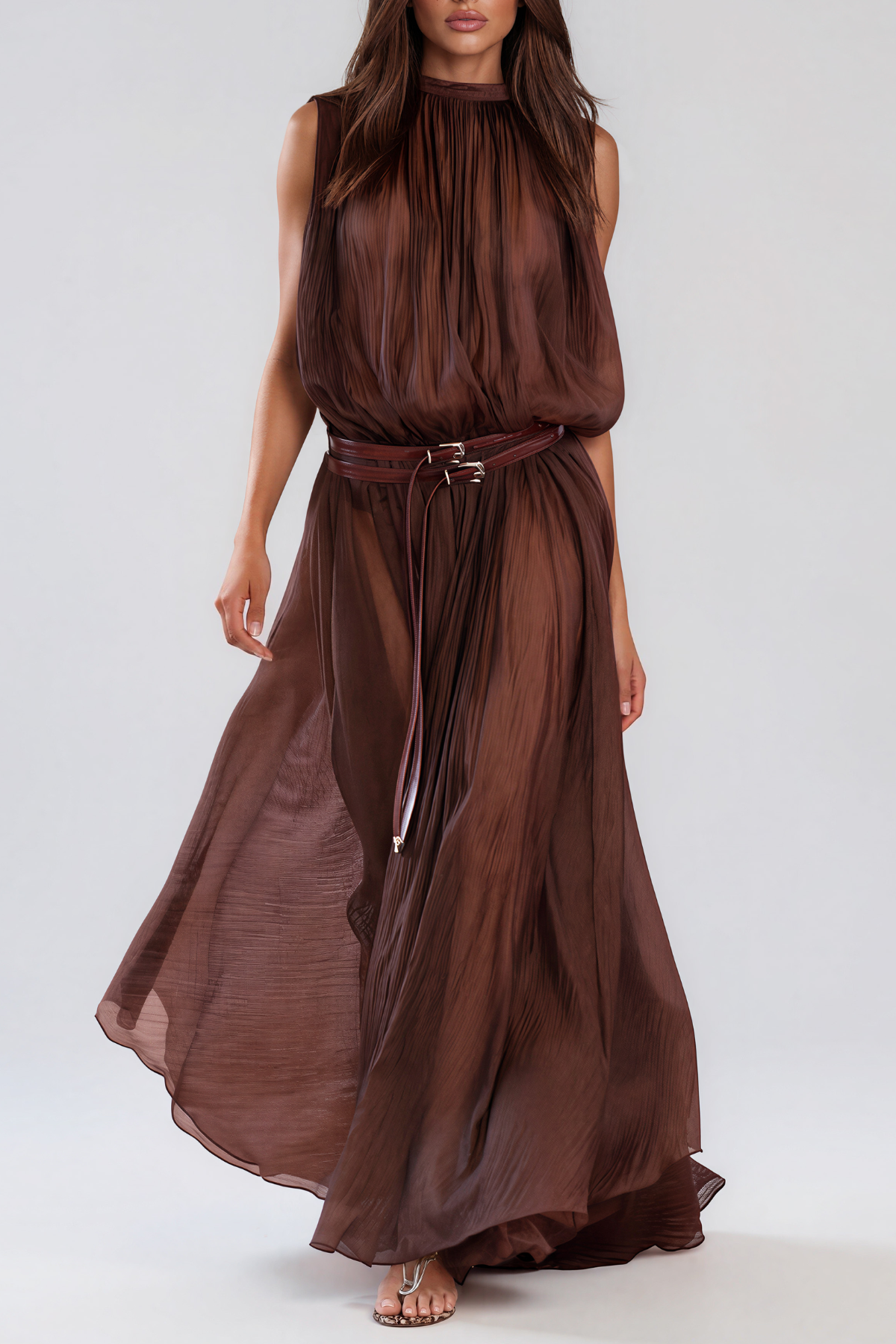 Kanai Sleeveless Ruch Buckle Maxi Dress