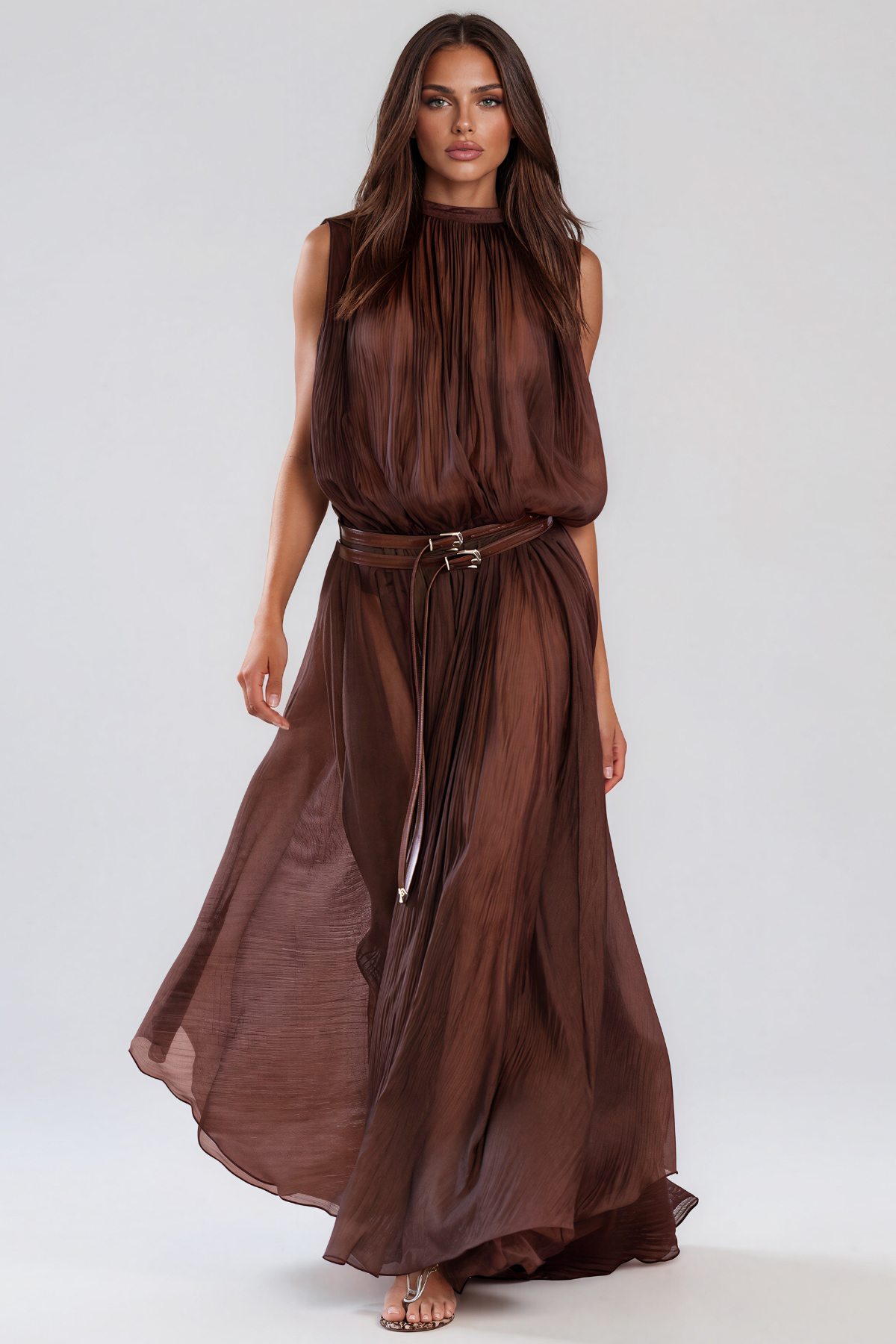 Kanai Sleeveless Ruch Buckle Maxi Dress