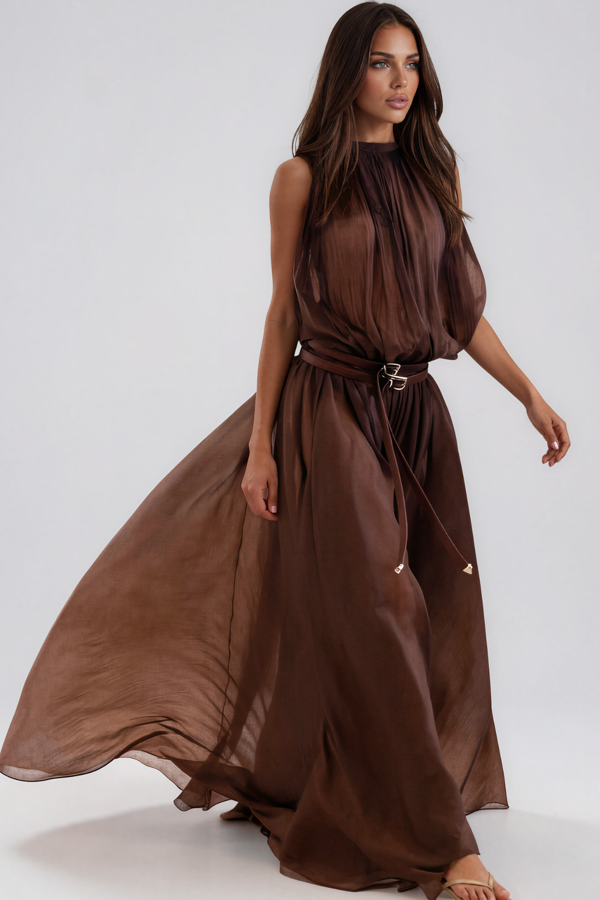 Kanai Sleeveless Ruch Buckle Maxi Dress