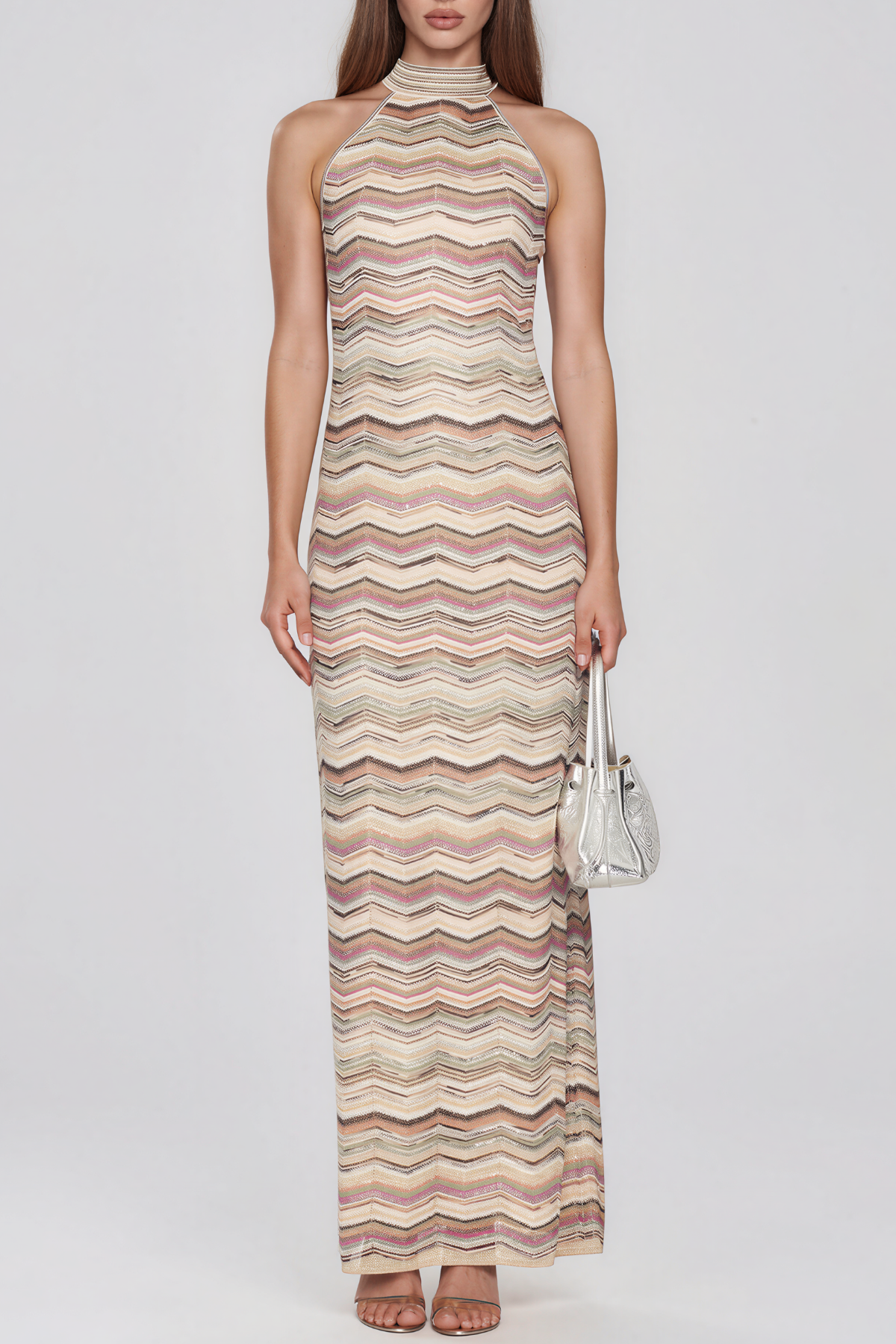 Kanak Halter Neck Knit Stripe Maxi Dress