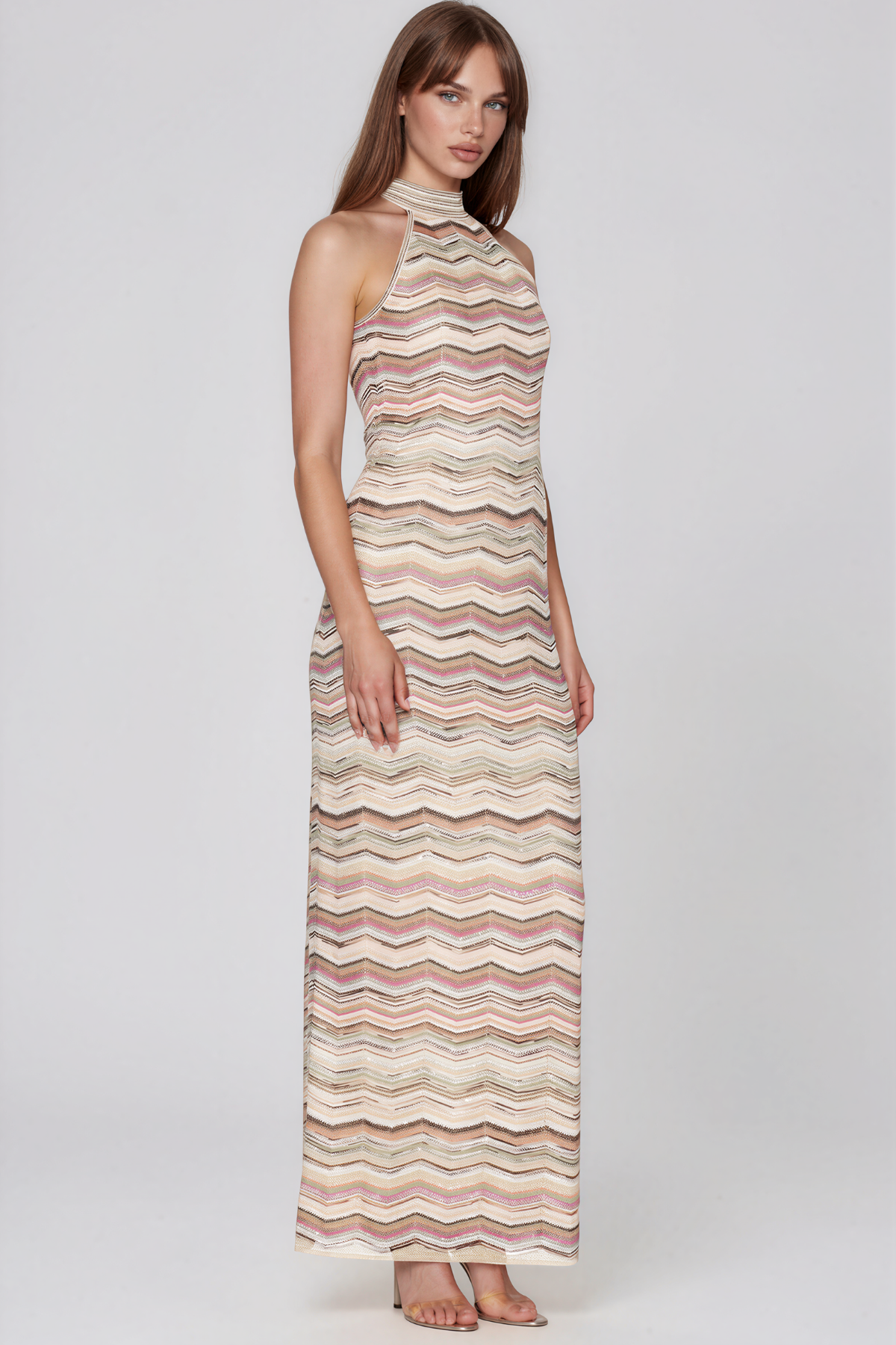 Kanak Halter Neck Knit Stripe Maxi Dress