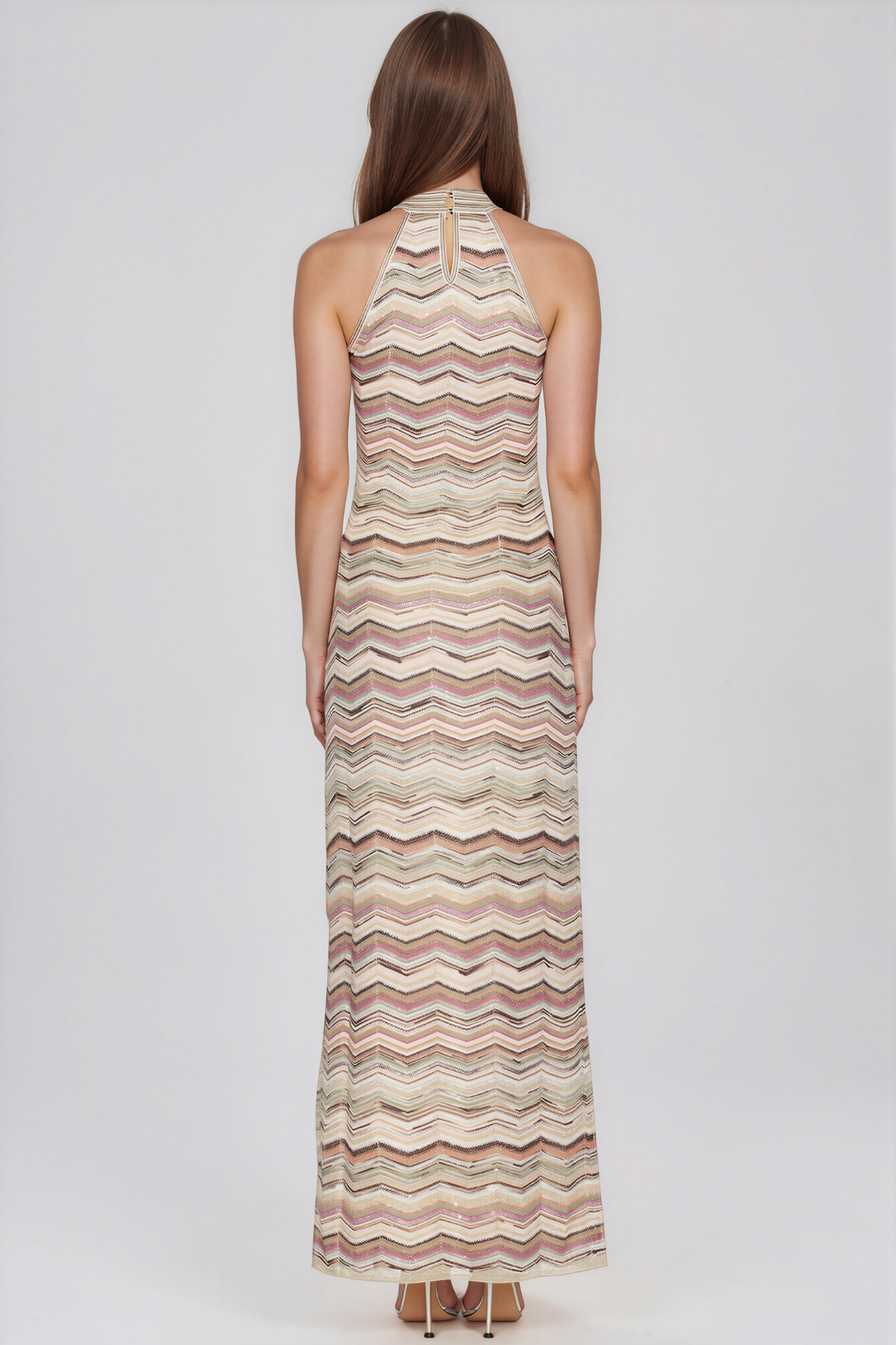Kanak Halter Neck Knit Stripe Maxi Dress