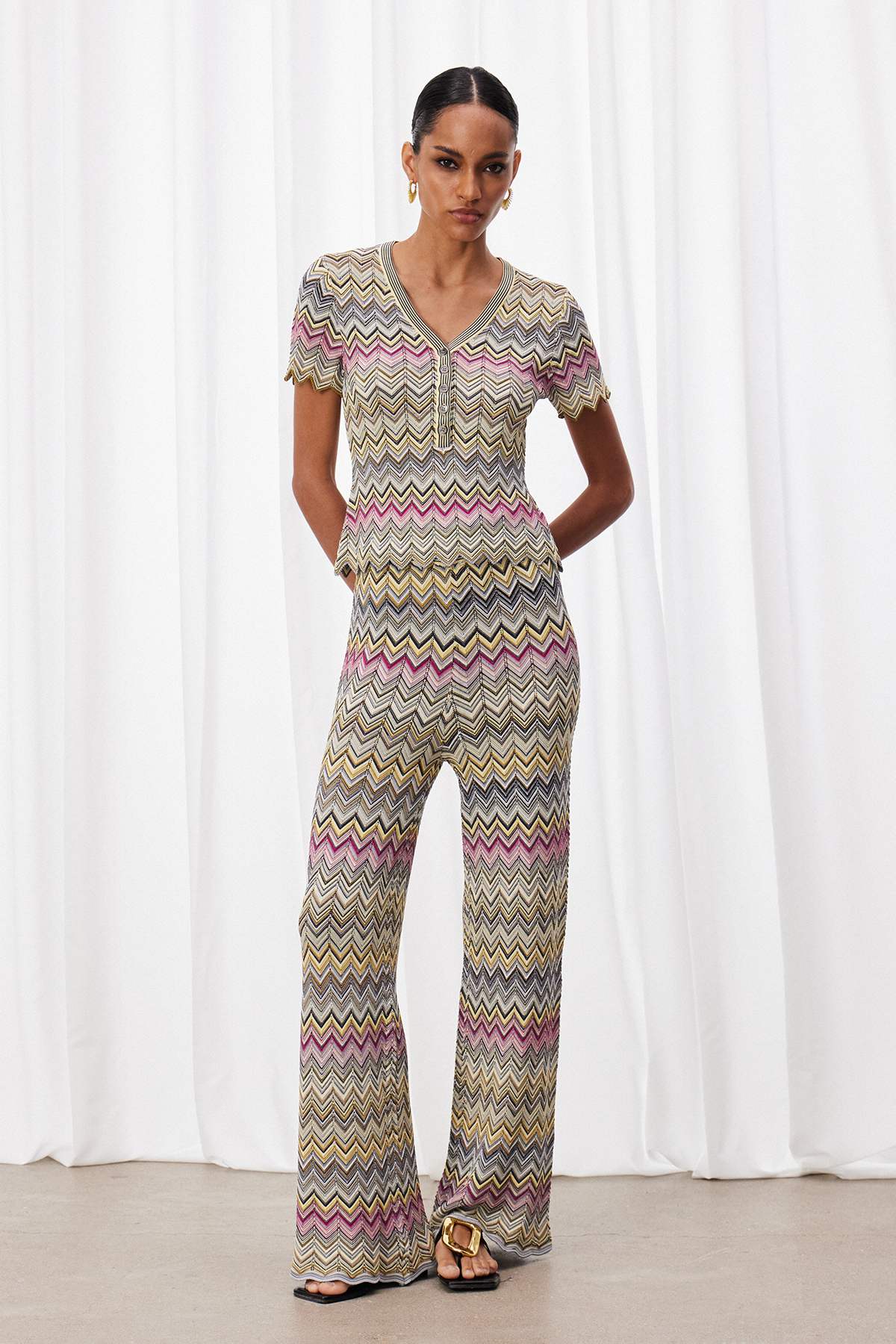 Kanak V Neck Stripe Pants Set