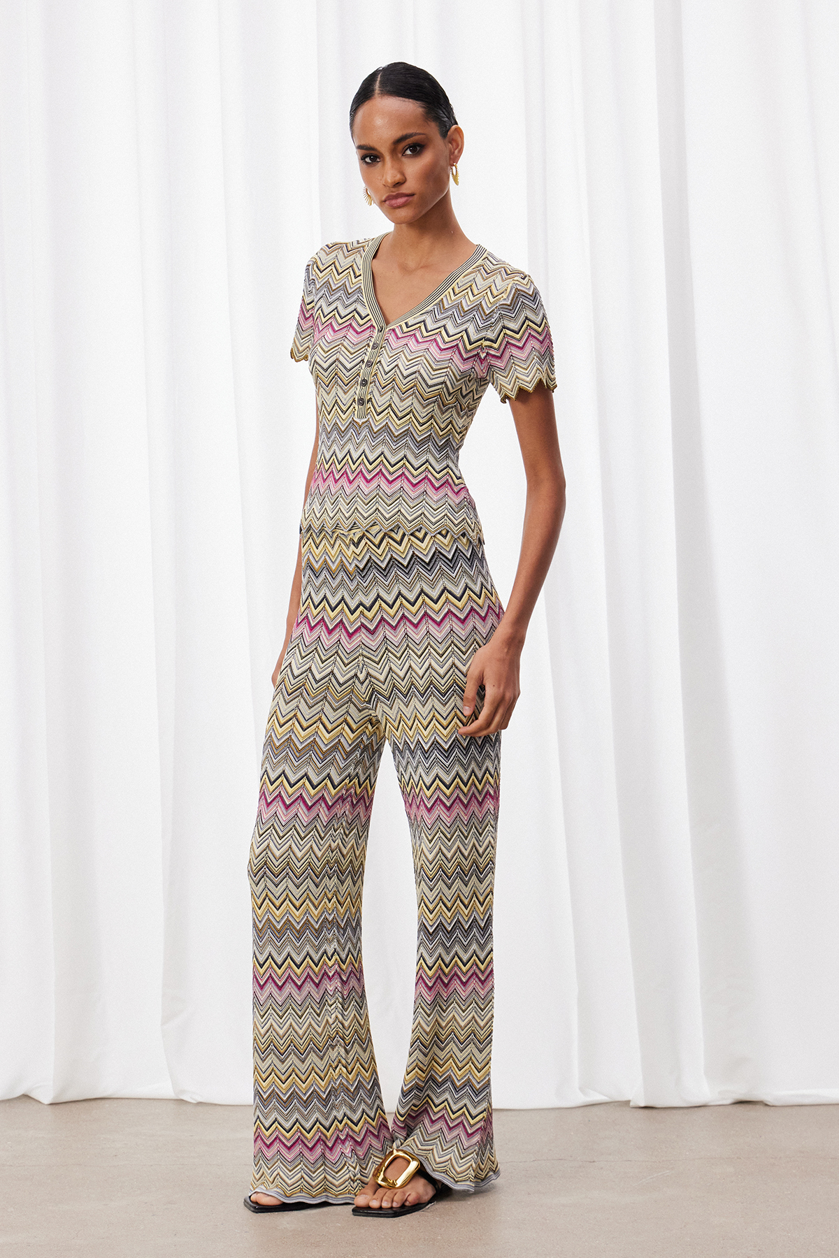 Kanak V Neck Stripe Pants Set