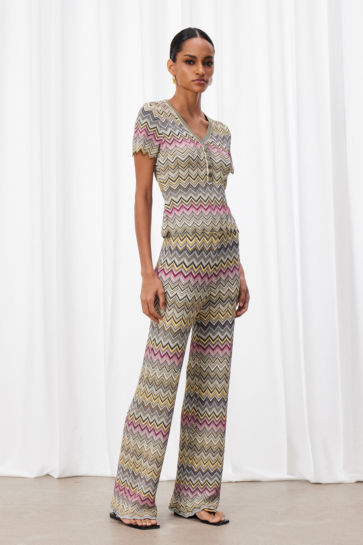 Kanak V Neck Stripe Pants Set