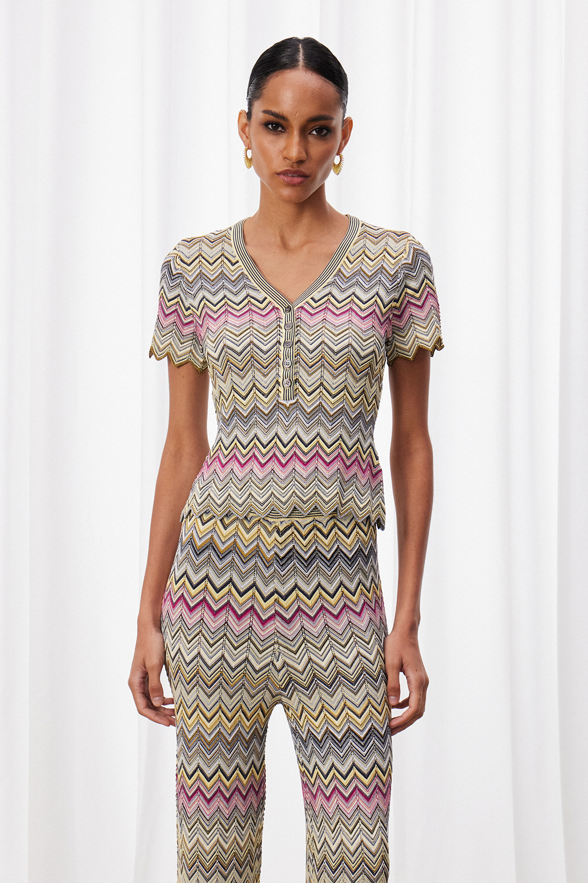 Kanak V Neck Stripe Pants Set