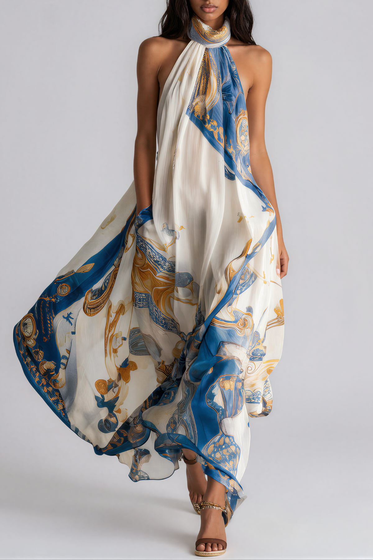 Kancy Halter Neck Print Maxi Dress
