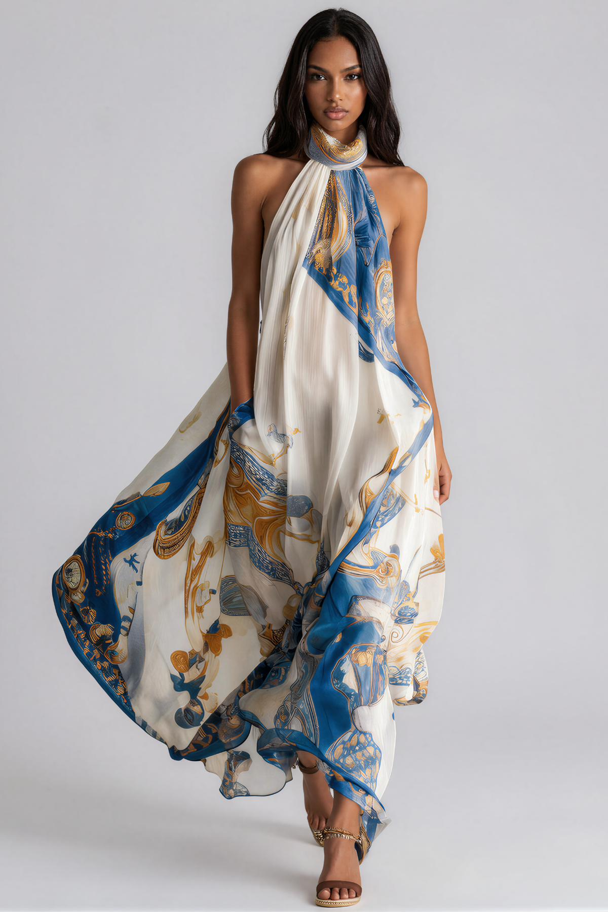 Kancy Halter Neck Print Maxi Dress