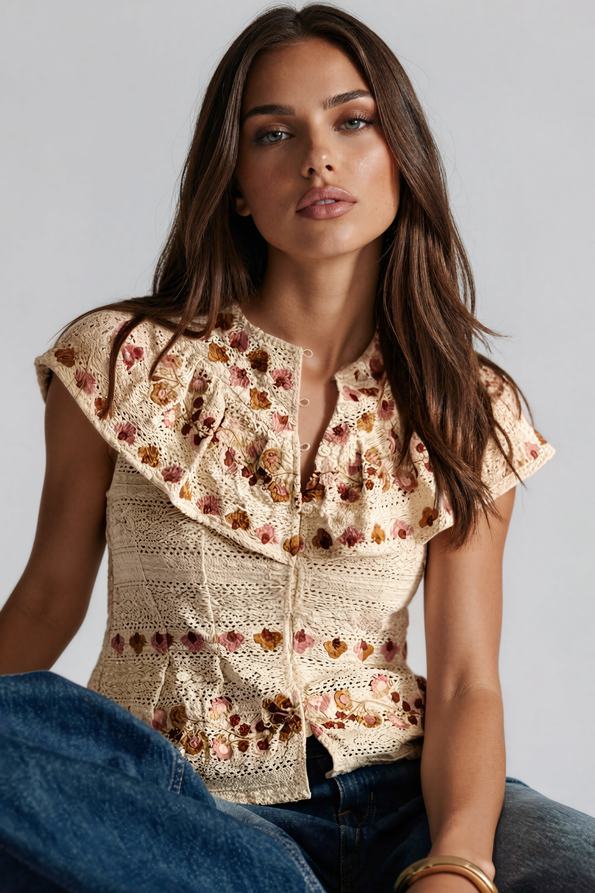 Kanda Knit Floral Cutout Top