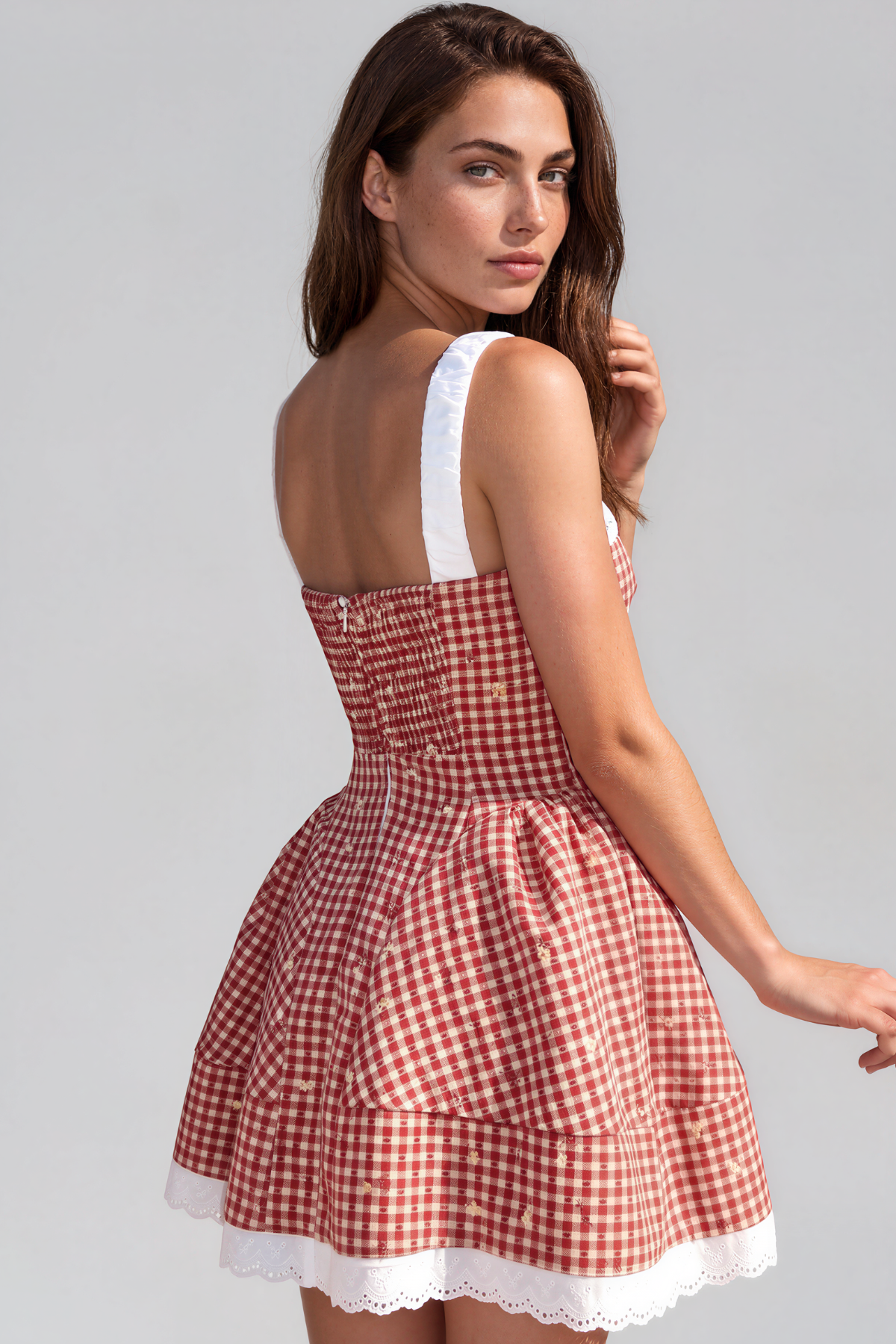 Kangee Spaghetti Grid Button Mini Dress