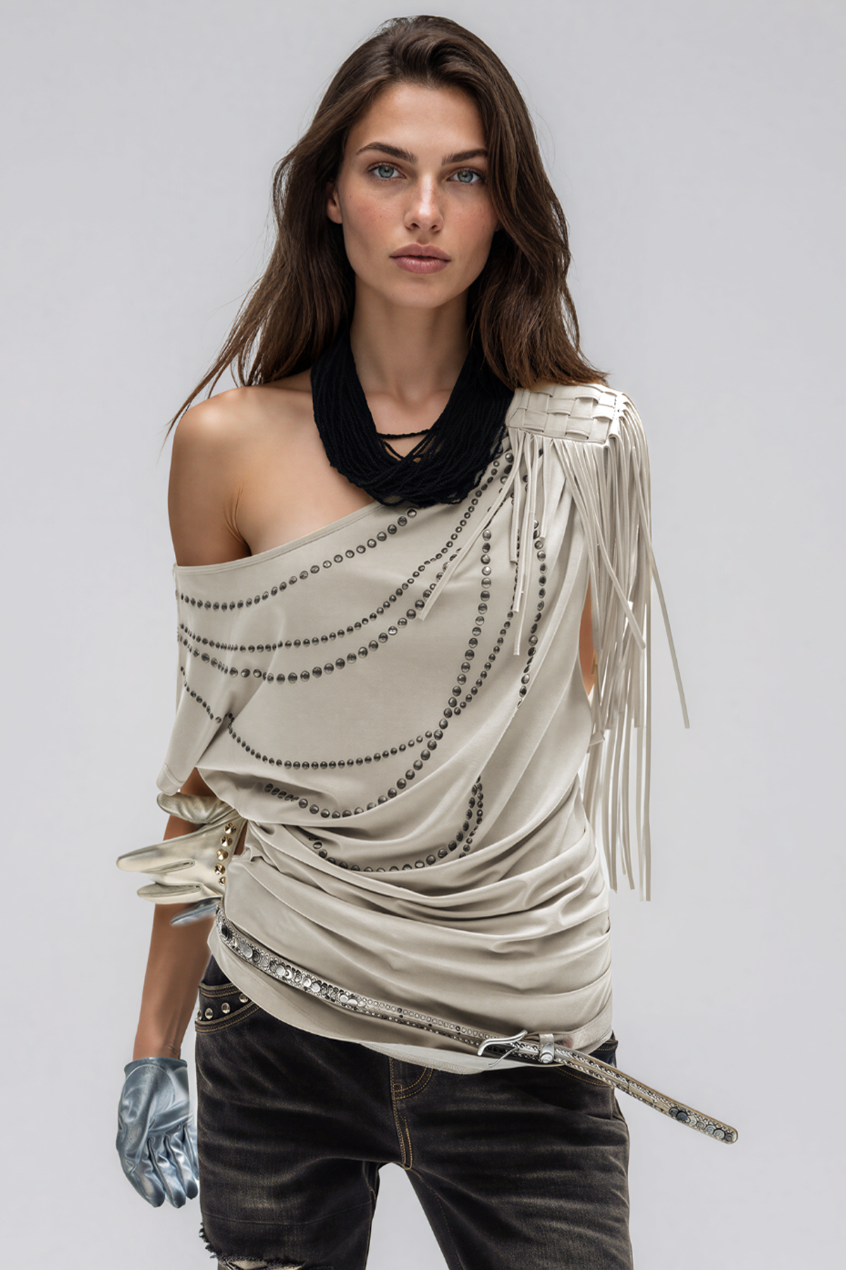 Kaniel Asymmetric Rhinestone Top