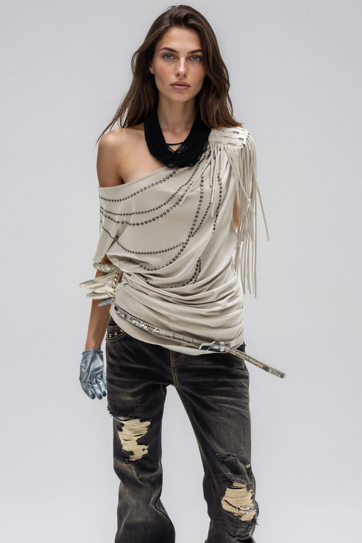 Kaniel Asymmetric Rhinestone Top