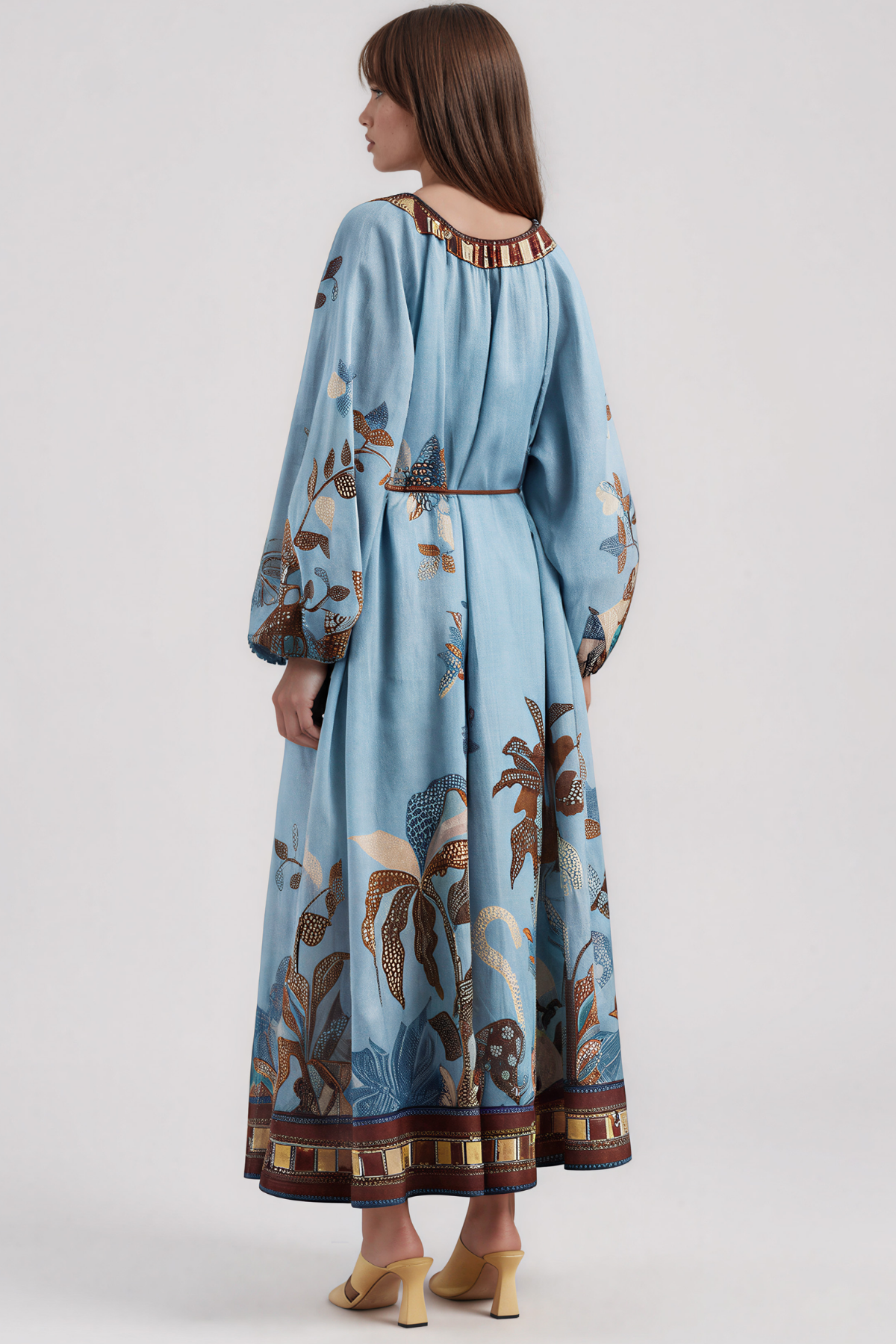 Kanji Balloon Sleeve Print Maxi Dress