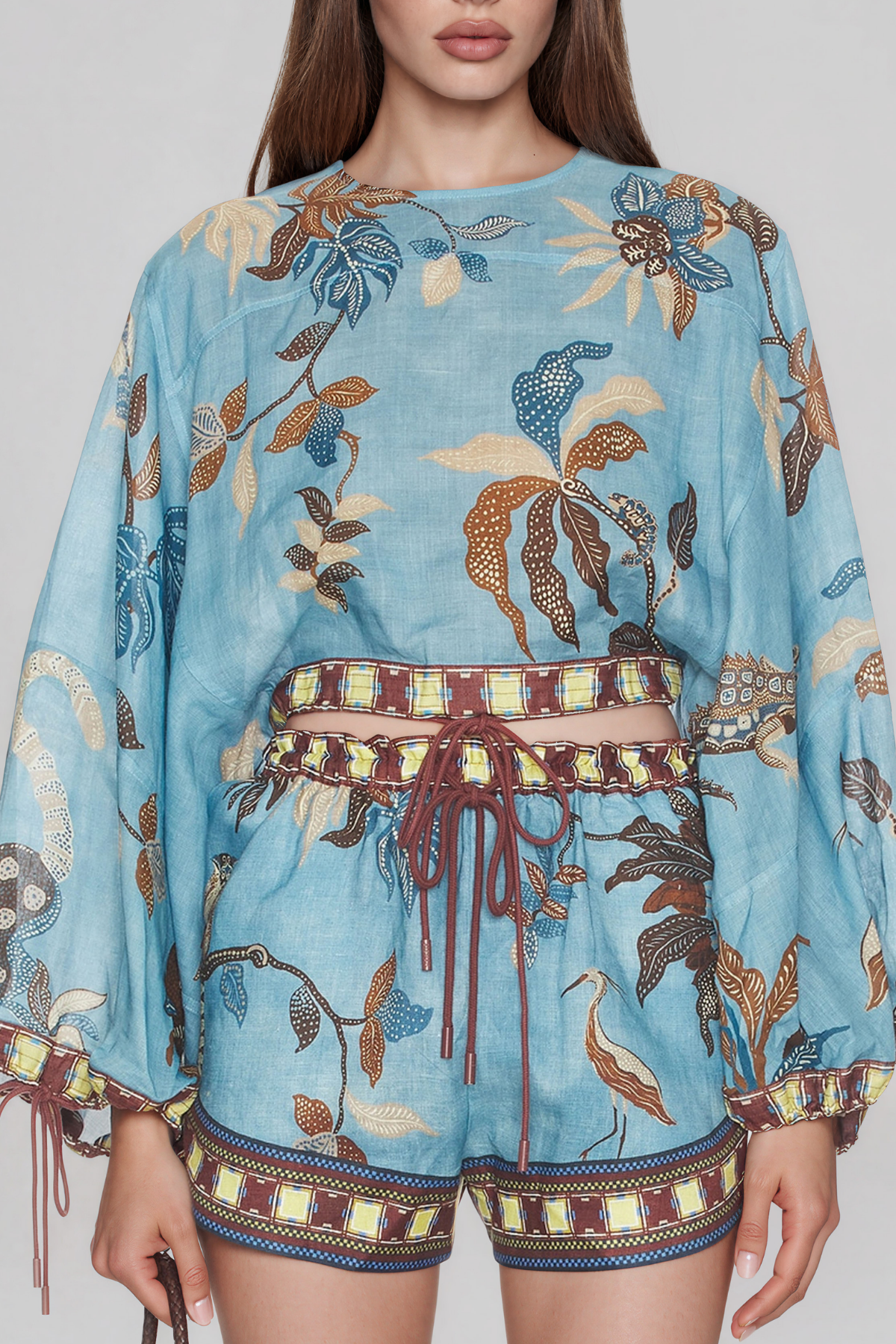 Kanji Long Sleeve Print Shorts Set