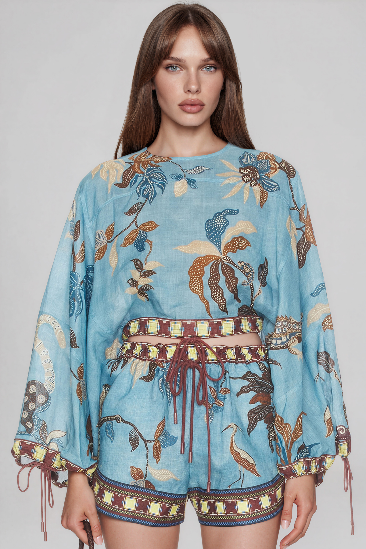Kanji Long Sleeve Print Shorts Set
