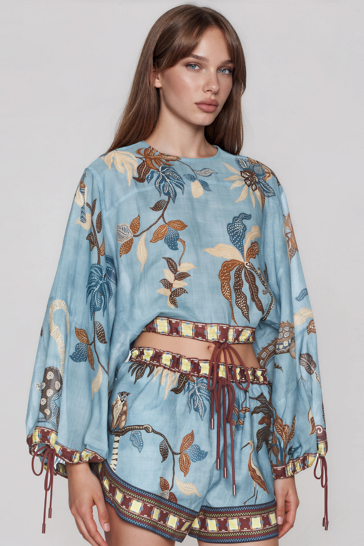 Kanji Long Sleeve Print Shorts Set