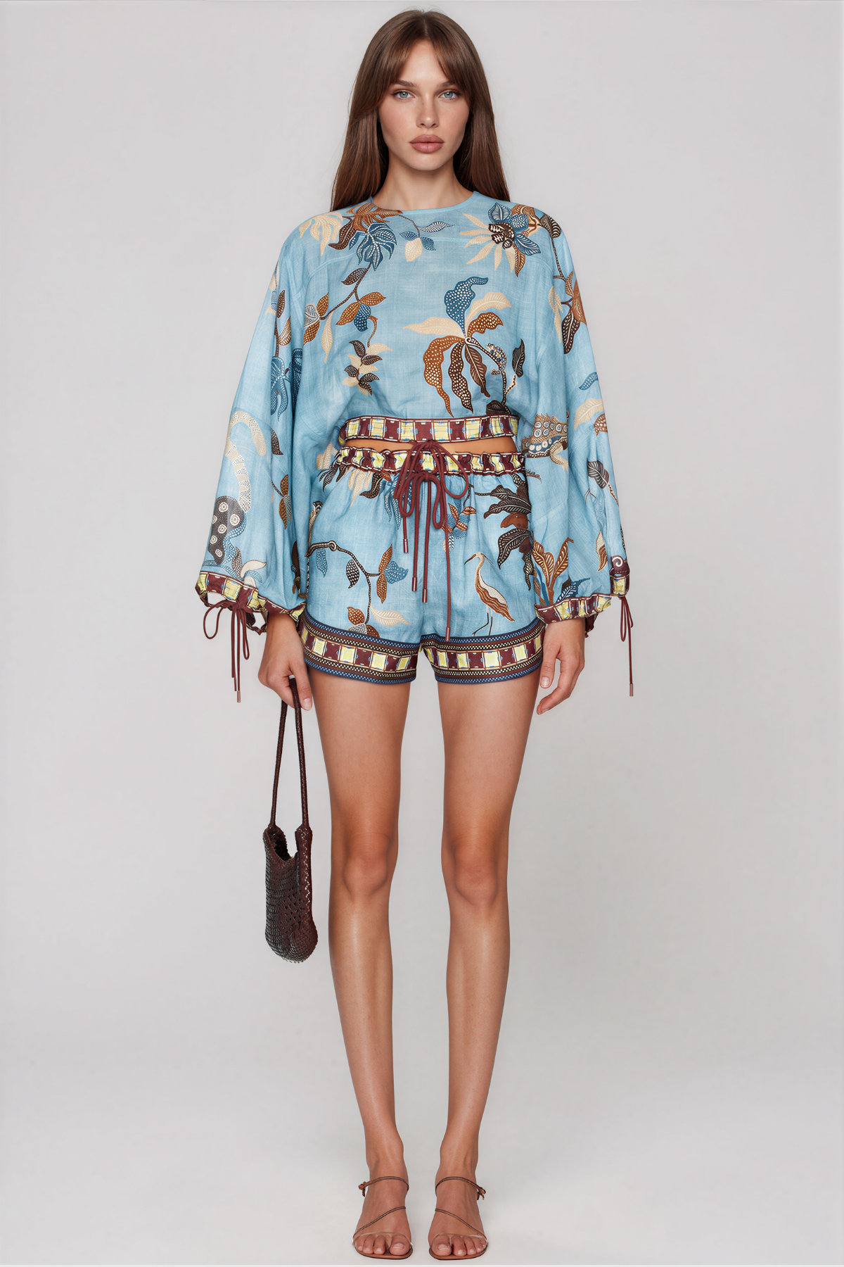 Kanji Long Sleeve Print Shorts Set