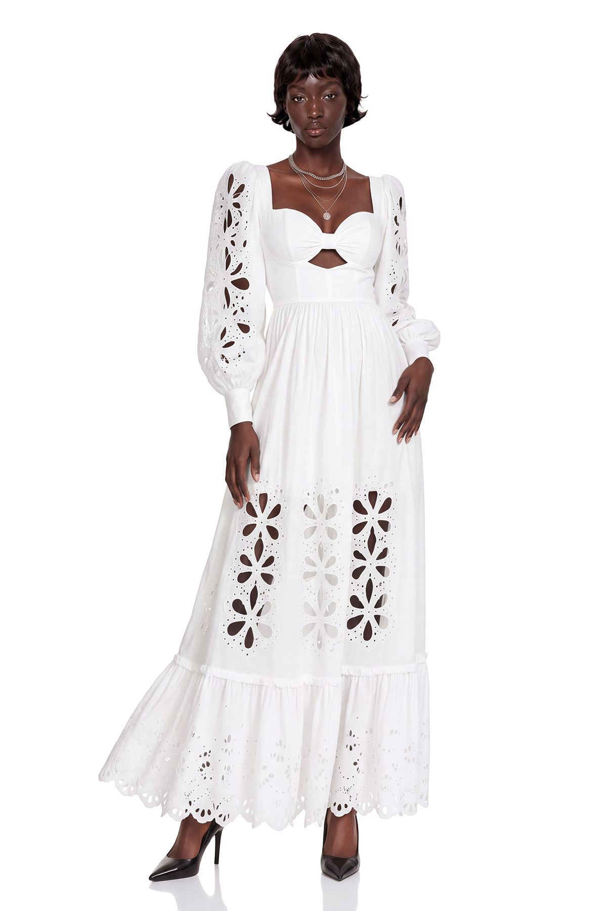 Kantana Balloon Sleeve Cutout Maxi Dress In White